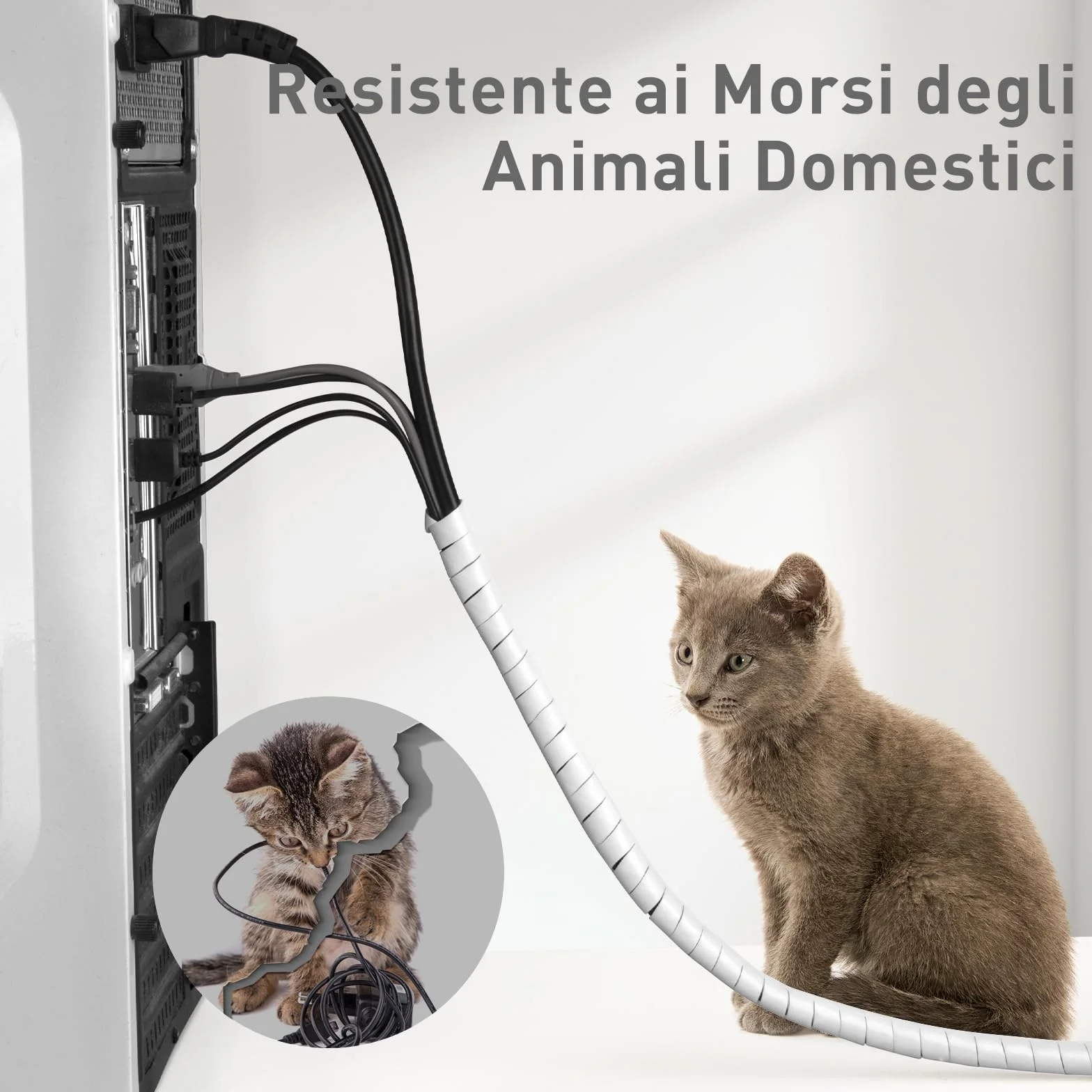 AGPTEK 6M Raccogli Cavi Spiralato, Guaina per Cavi di Diametro di 12-25mm, per mettere in ordine cavi PC, TV ecc (Bianco)