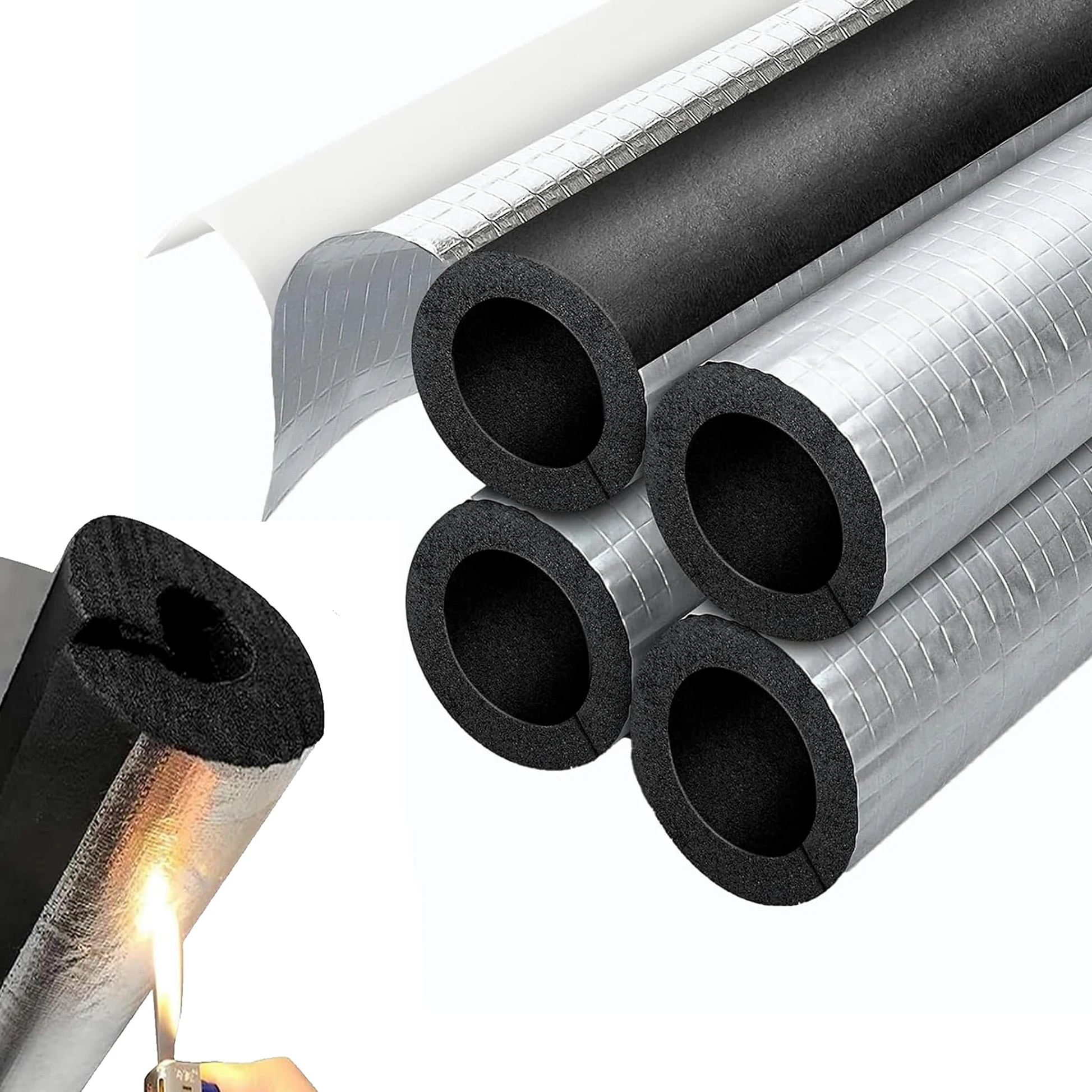 Tubo in Schiuma Isolante Esterni Condizionatore (ID) 159mm x (T) 30mm | Isolante Autoadesivo Copertura Antigelo, per Tubi dell'Acqua All'aperto in Schiuma Antigelo Ritardante di Fiamma