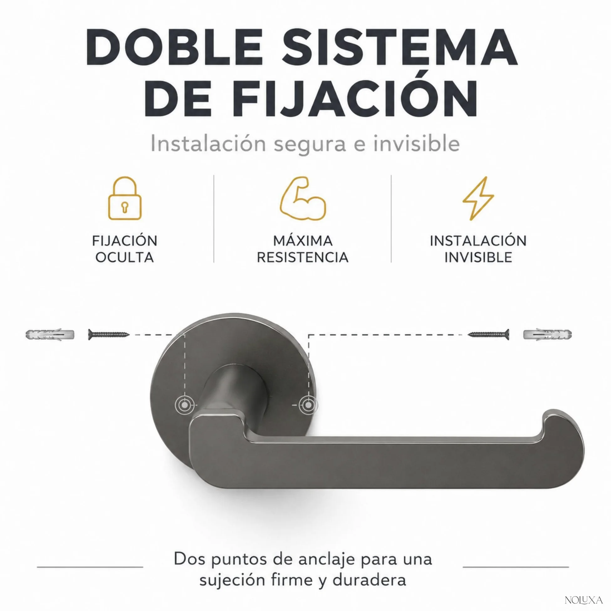 IMEX - Portarotolo Adesivo Carta Igienica Nero | Portarotolo Bagno Senza Forare in Acciaio Inox S.304 | Resistente a Umidità e Corrosione | Doppio Sistema di Fissaggio (Avvitato o Incollato)