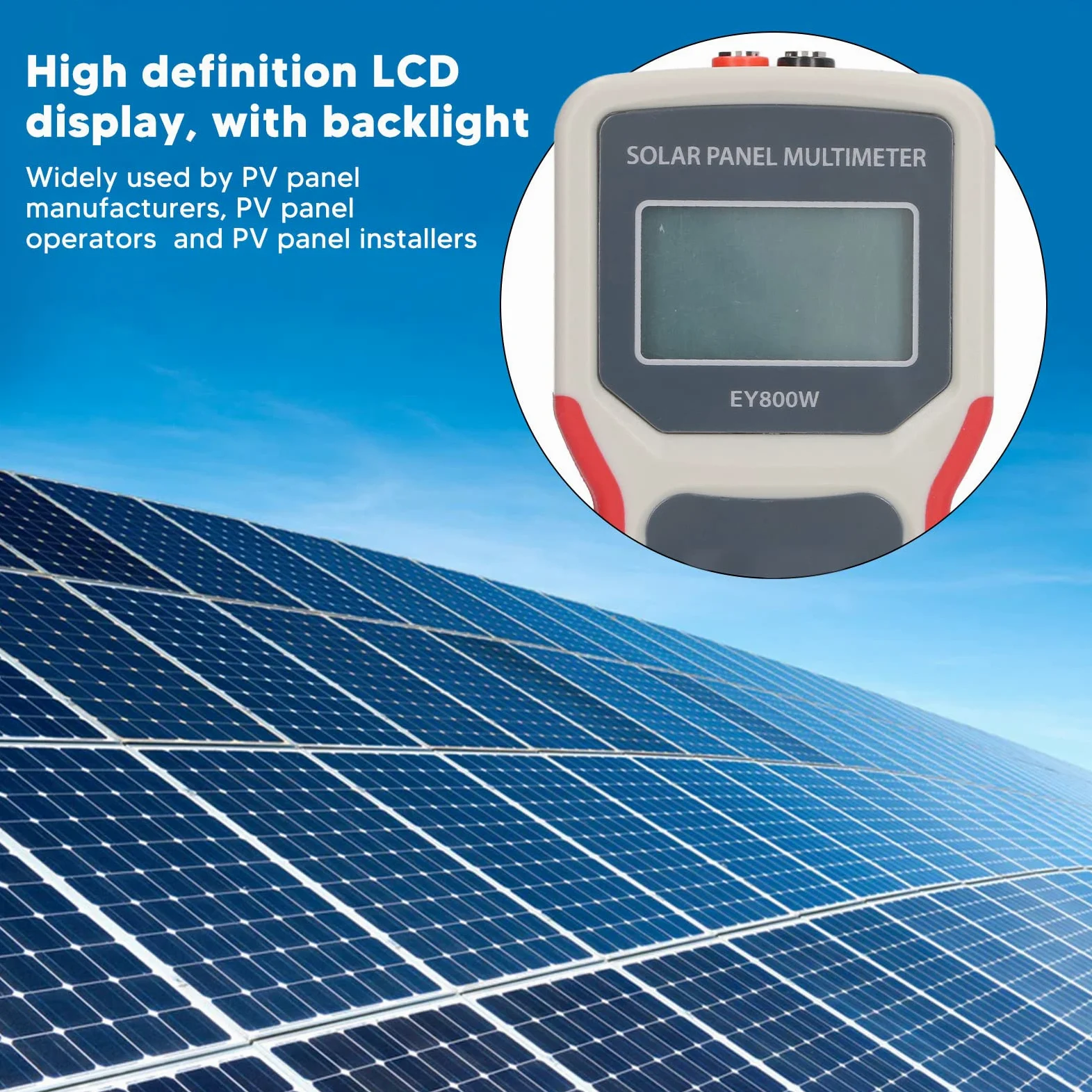 Multimetro per Pannelli Solari, Tester MPPT per Pannelli Fotovoltaici con Display LCD HD, Test Automatico/Manuale, Misuratore di Potenza