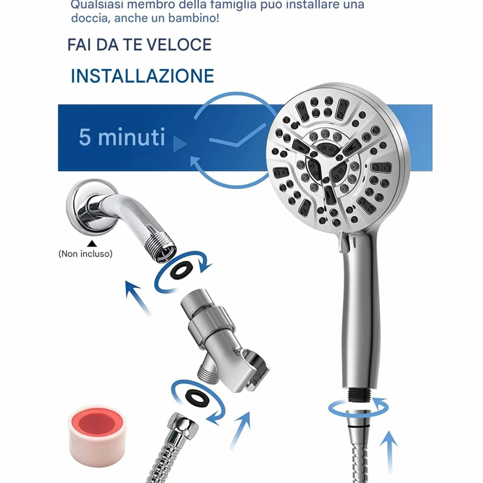 Guida per doccia portatile, soffione per ad alta pressione | 10 modalità Doccia portatile ad alta pressione flessibile - Accessori per il bagno, potente strumento per il bagno di viaggio a spruzzo d'a
