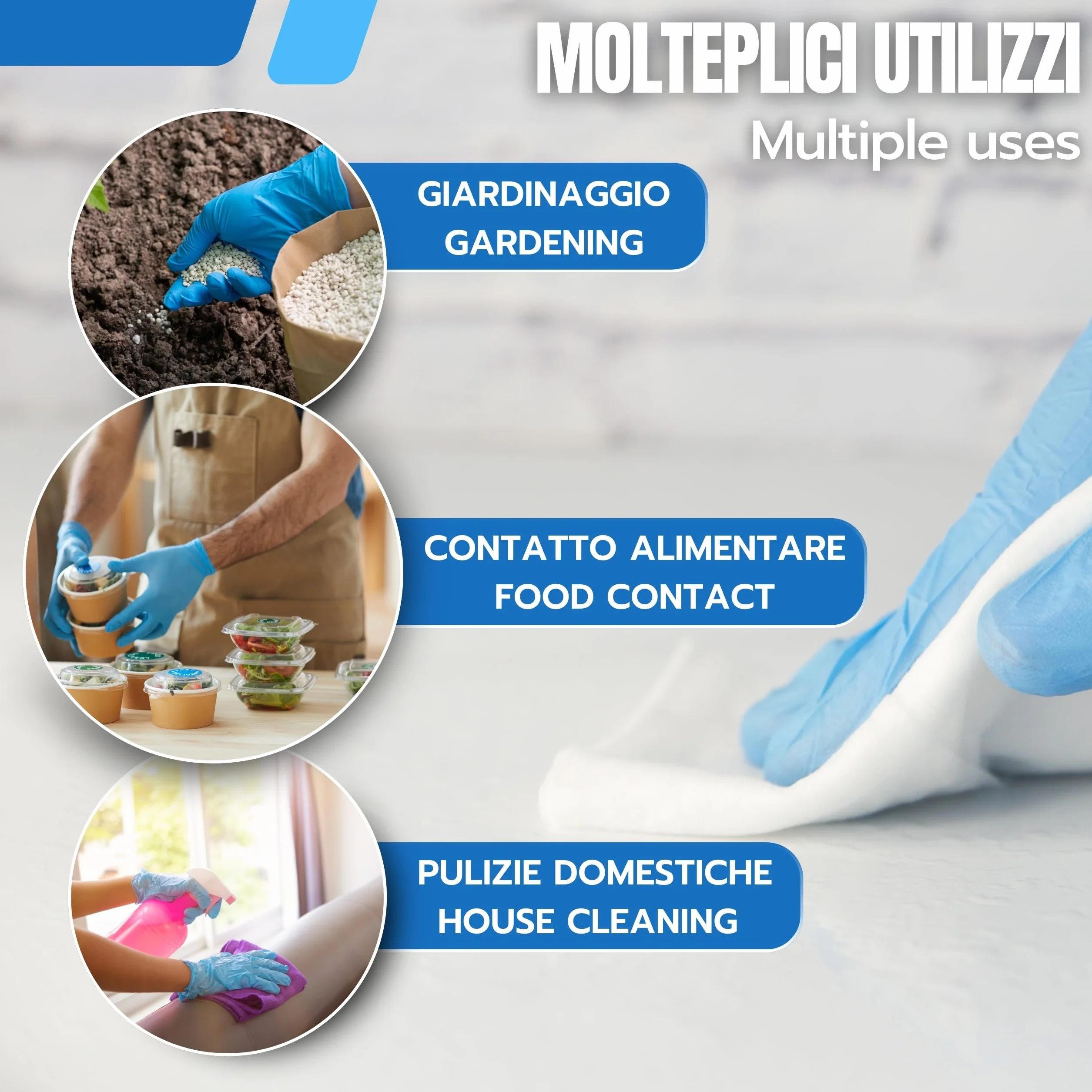 Bottari Guanti in Nitrile Monouso Blu, Senza Talco, Confezione da 100 Pezzi, Taglia XL, Anallergici, Resistenti