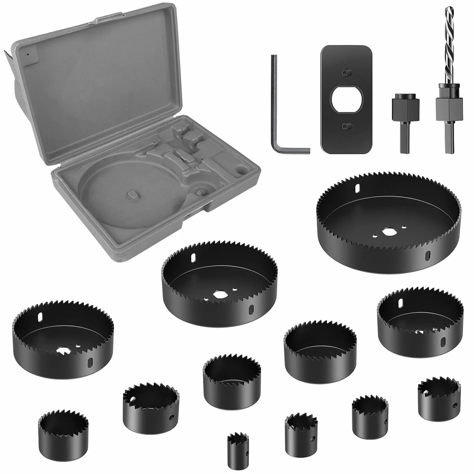 Brevanza 16 Pièces Seghe a Tazza 19-127mm, Custodia Trasporto, Chiavi Esagonali