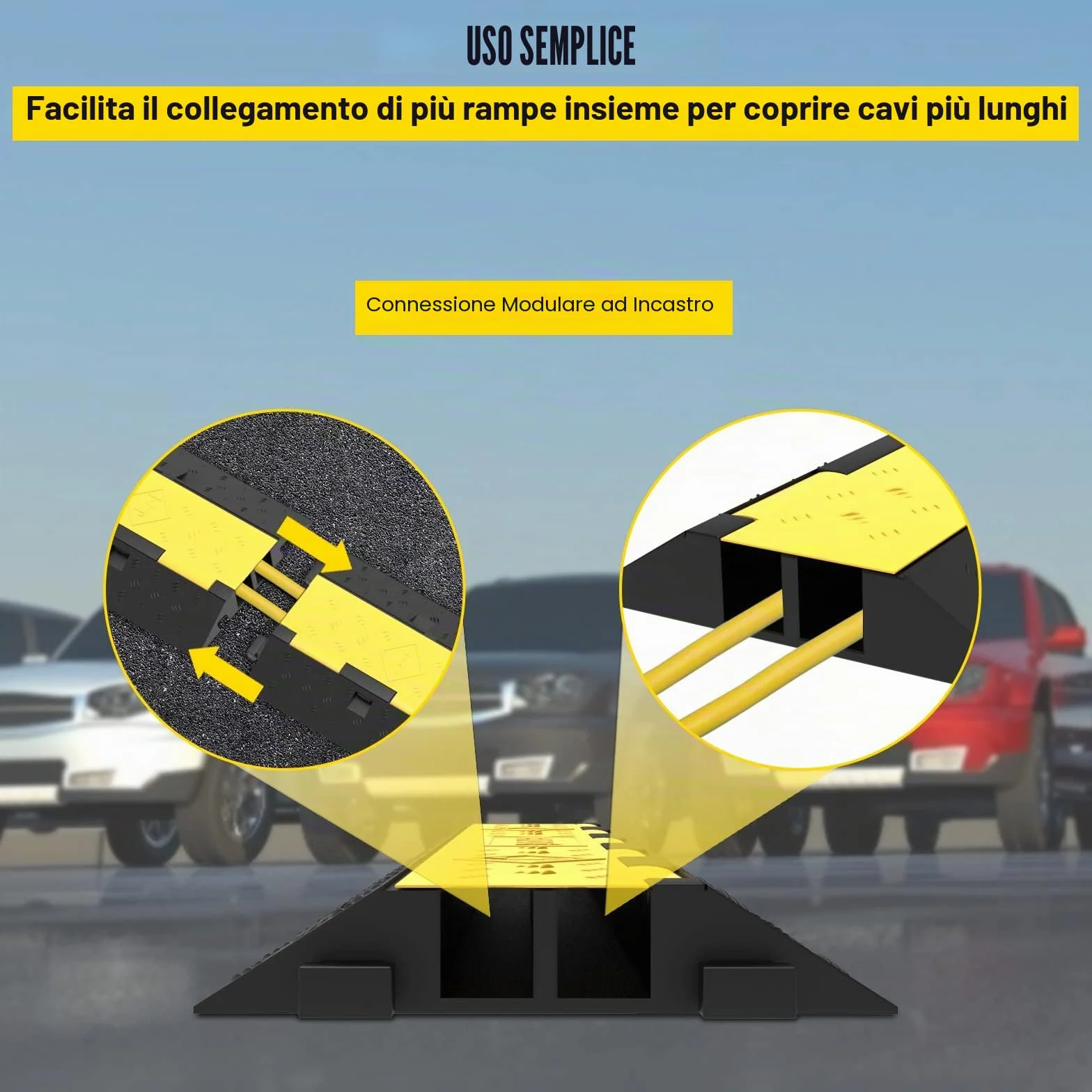 VEVOR Rampa Modulare per Condotto 2 Canale, Protezione Cavo in Gomma e PVC Carico 4.989 kg, 4 Pezzi Nero Giallo
