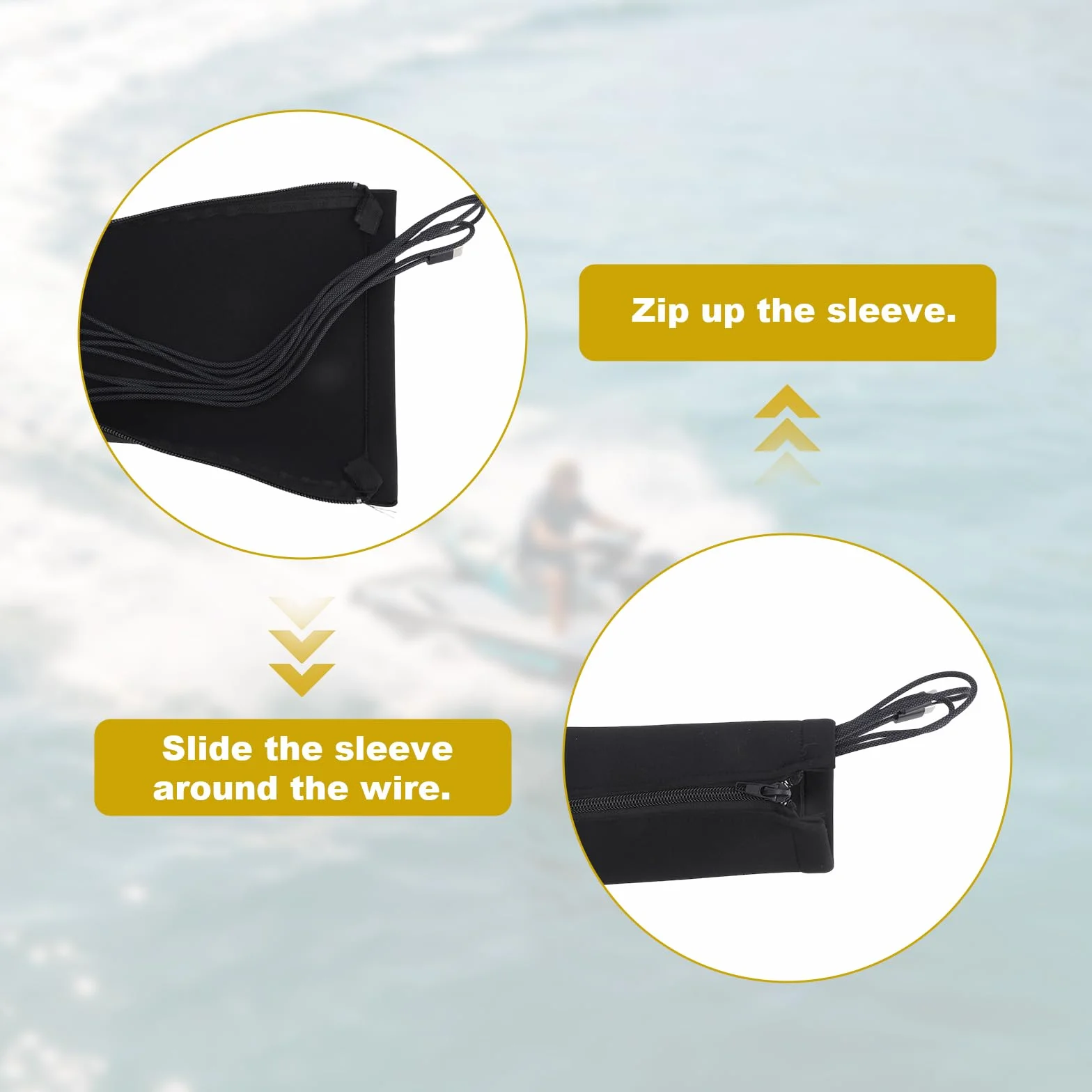 Guaina Cavo Motore Pesca Neoprene 120cm Avvolgicavo con Cerniera Organizzatore Cavi Universale Barca Nero
