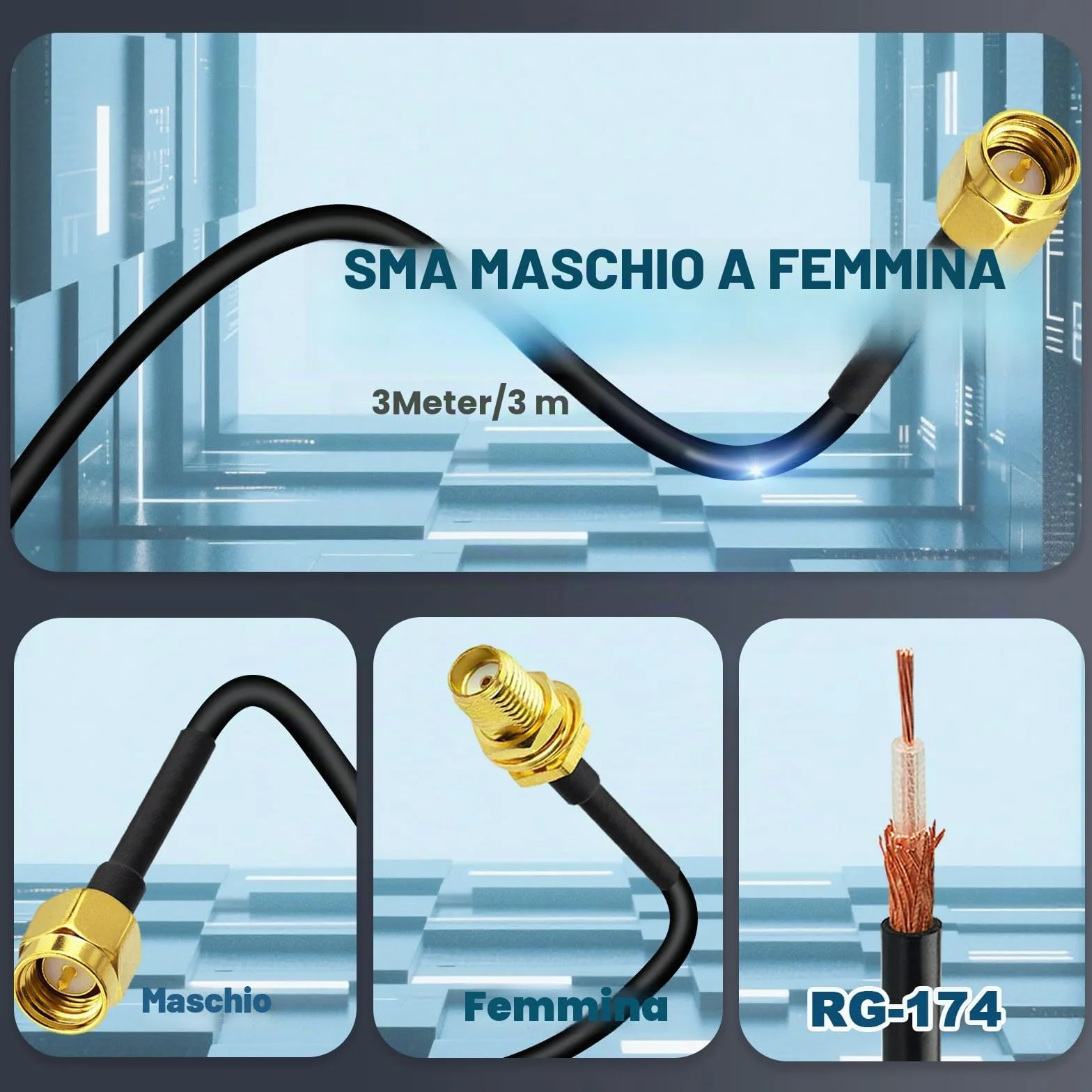 Bingfu Cavo SMA Prolunga Antenna 4G 3 m SMA Maschio a Femmina Montaggio su Paratia RG174 Cavo Coassiale per Modem Router Cellulare 4G 5G LTE Radio Ham Ricevitore RTL SDR Dongle USB, 2 Confezioni