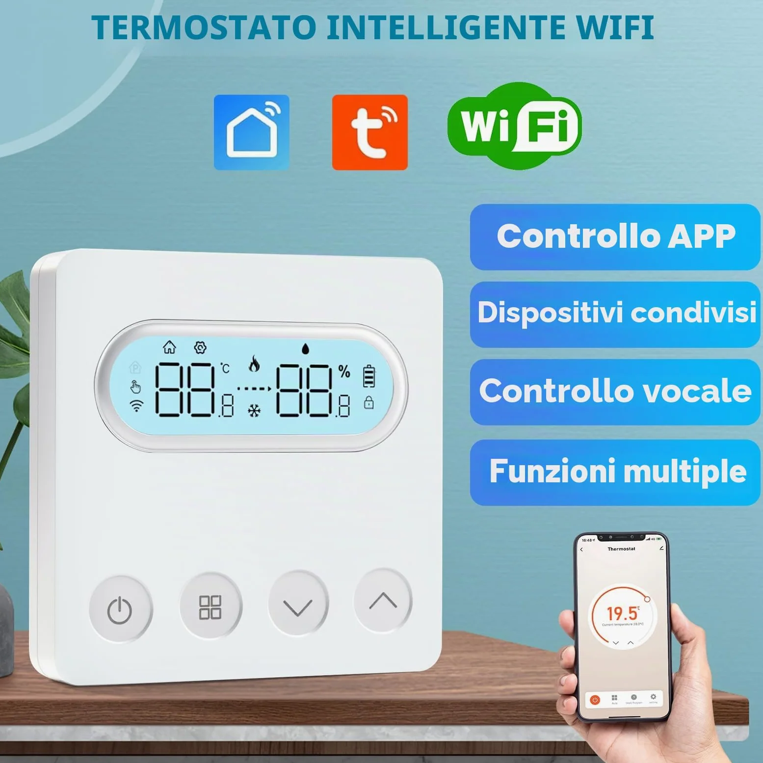 Termostato Smart, termostato intelligente WiFi, caldaia a parete, regolatore di temperatura compatibile con Alexa Smart Life