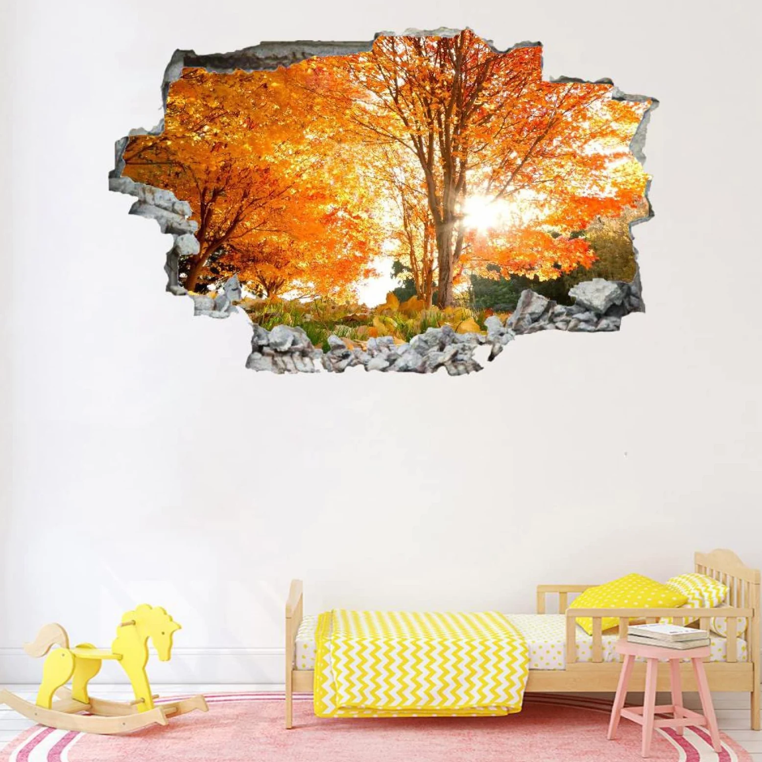 Adesivo Da Parete 3D Rimovibile Albero Decorazione Da Parete, Pavimento, Soffitto, Decalcomania Fracassata, Decorazione Artistica Paesaggio Per Soggiorno, Murale 75x113cm