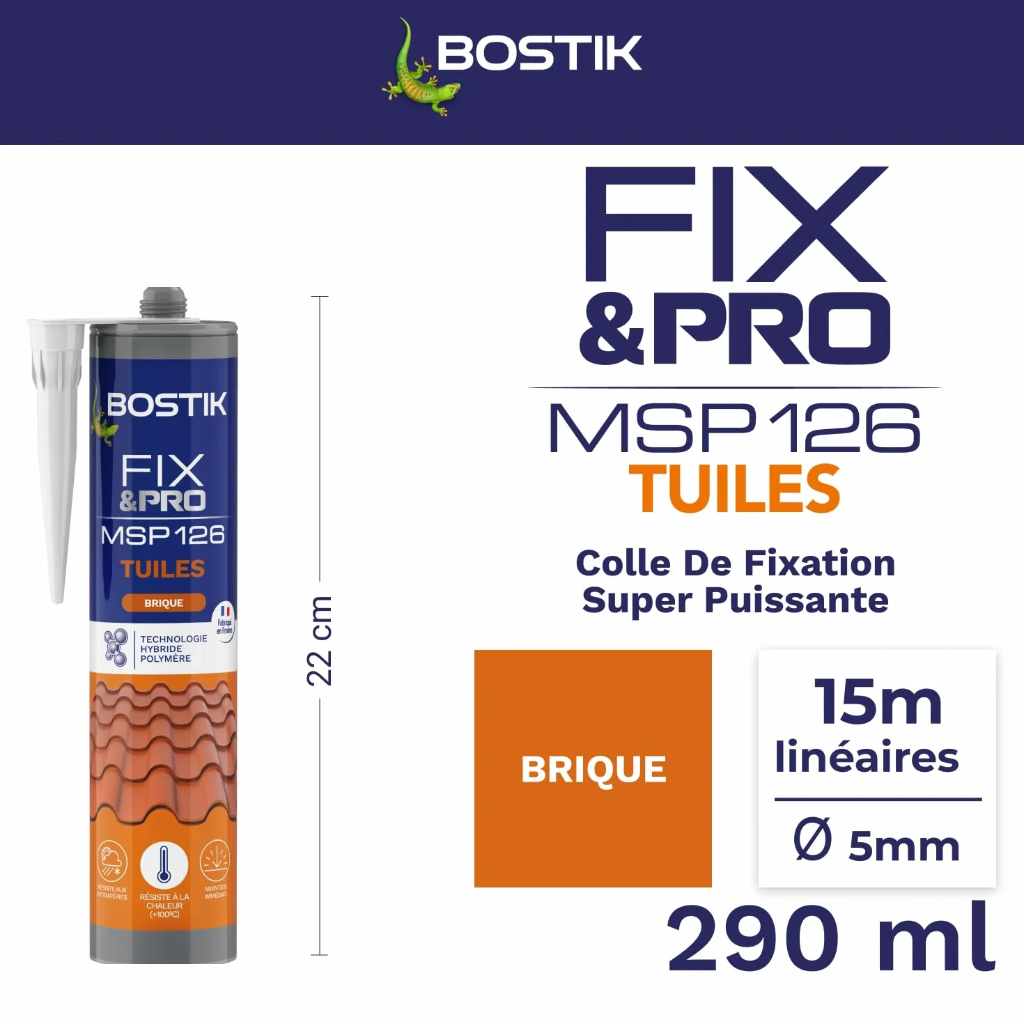 Bostik FIXPRO MSP 126 Mastice Tegole Rosso Silicone Presa Rapida Ibrido Polimerico 290 ml