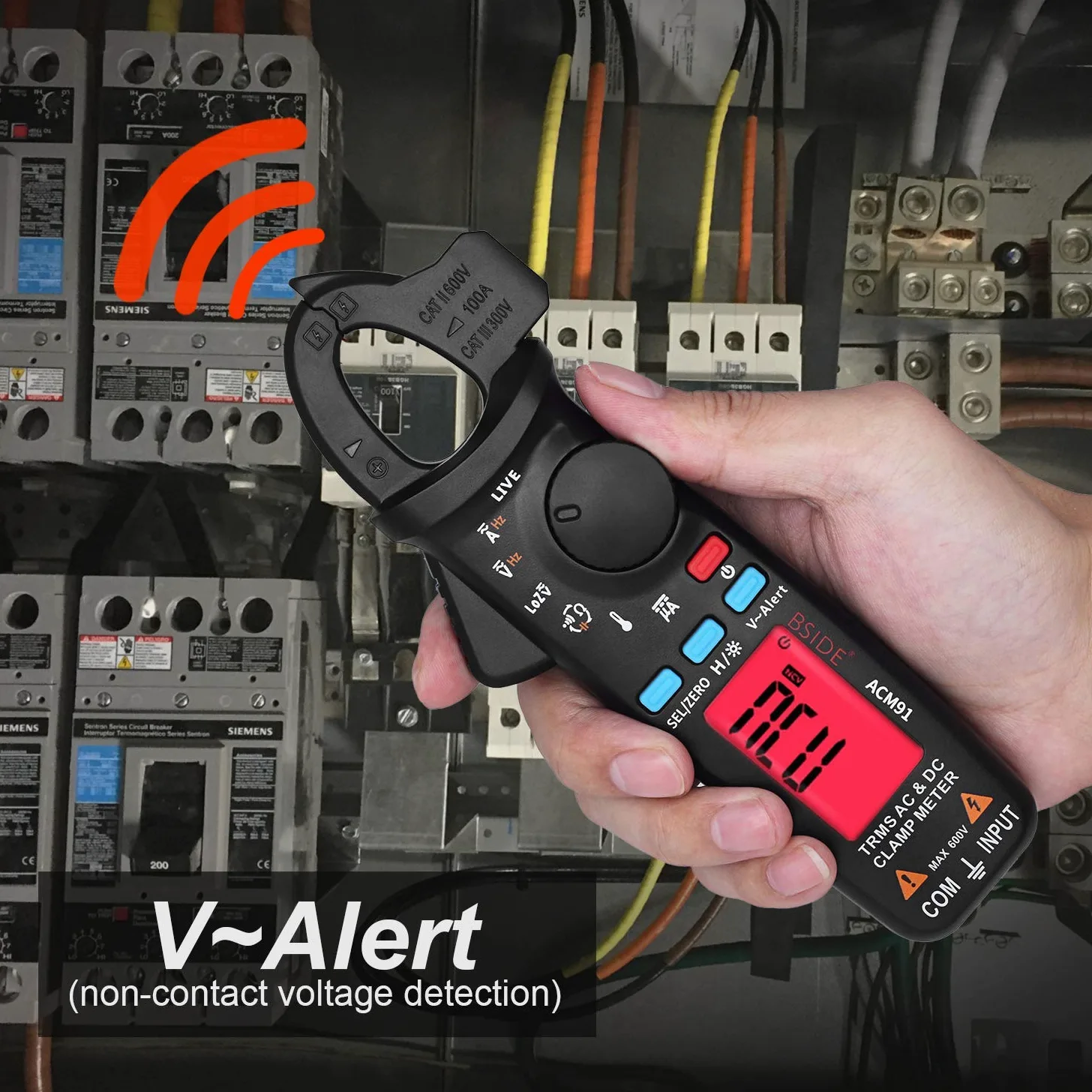 BSIDE ACM91 Pinza Amperometrica, Digitale Multimetro Range Automatico Tensione di corrente AC DC Resistenza Frequenza Capacitance Temperatura Tester NCV