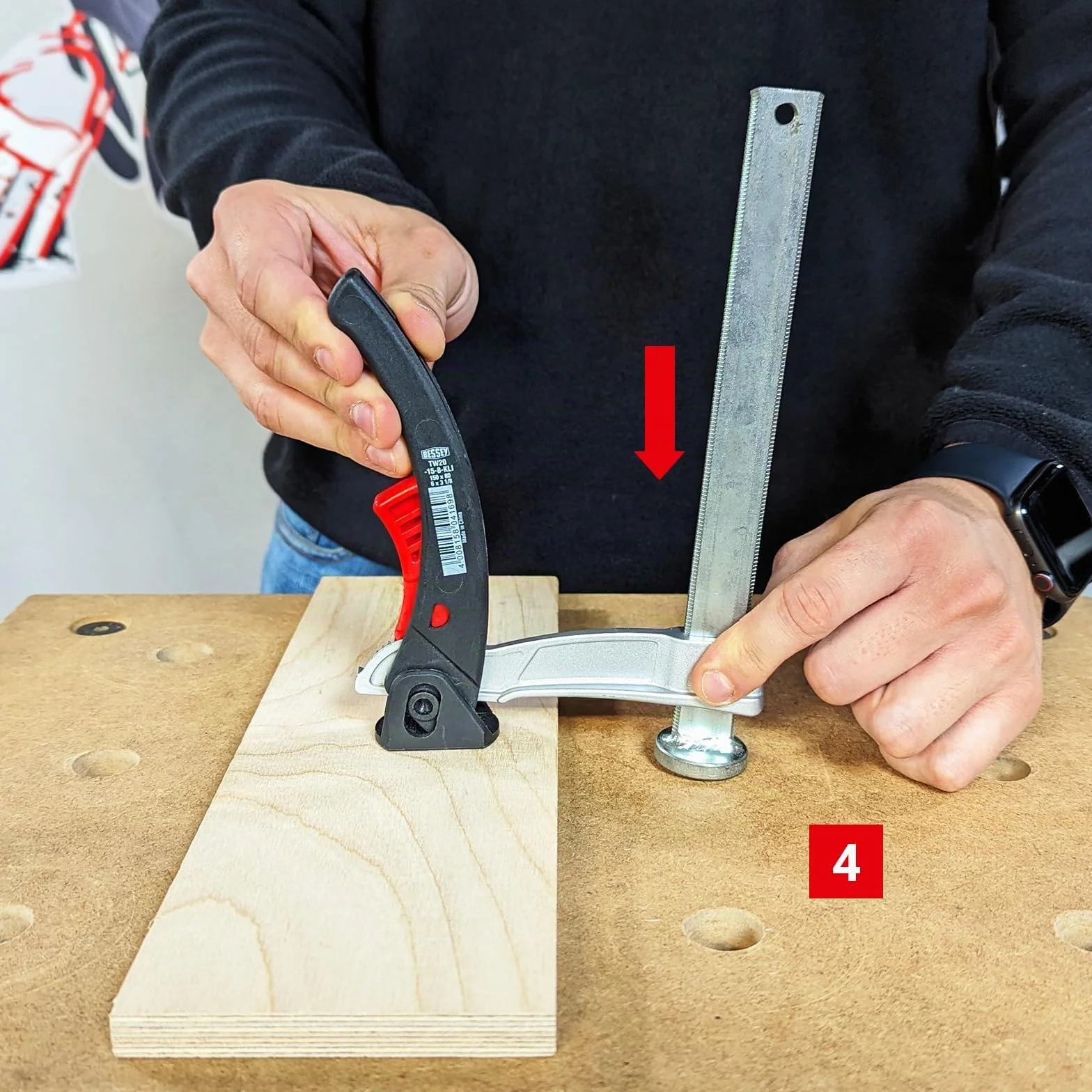 BESSEY Elemento di serraggio per tavoli multifunzionali TW20-15-8KLI-SET, braccio scorrevole in magnesio leggero, serraggio rapido antivibrazioni, 0,62 kg
