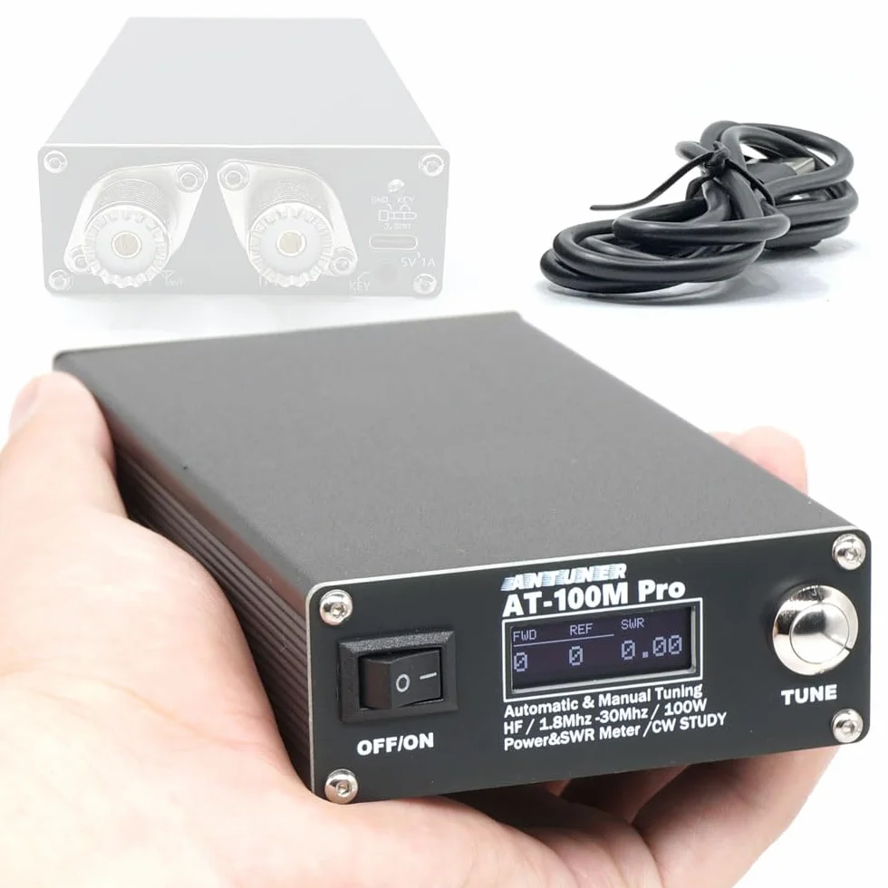 Sintonizzatore per antenna AT100M Pro 1,8 Mhz-30 MHz Dispositivo di sintonizzazione manuale auatico Misuratore di potenza e Onde stazionarie da 100 W Misuratore di potenza multnzionale per