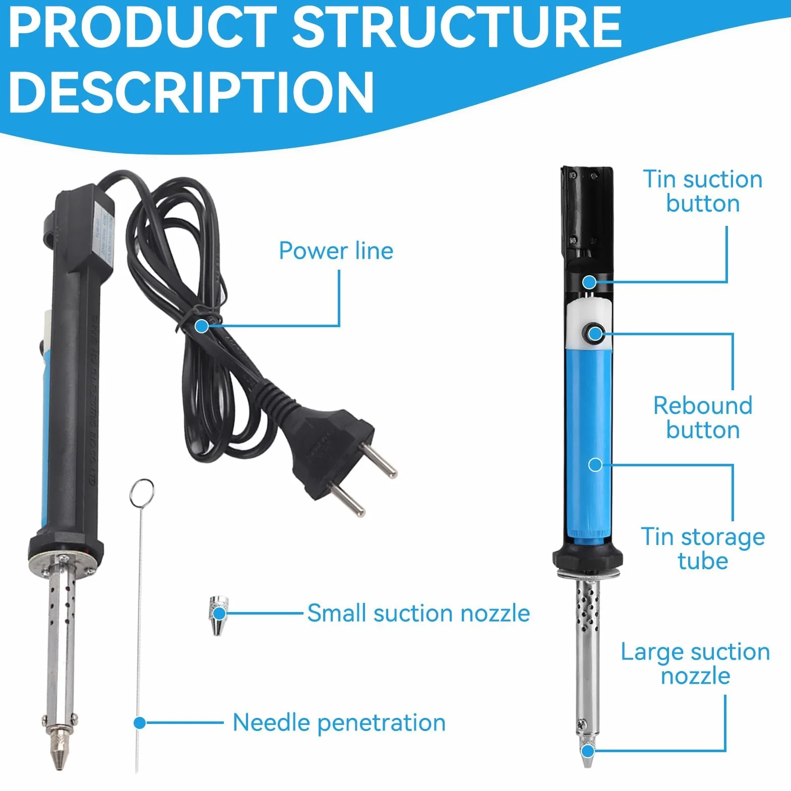 2-in-1 pompa dissaldante elettrica strumento di saldatura maniglia 40W ferro stagno ventosa forte aspirazione dissaldatura accessori per saldatura(io)