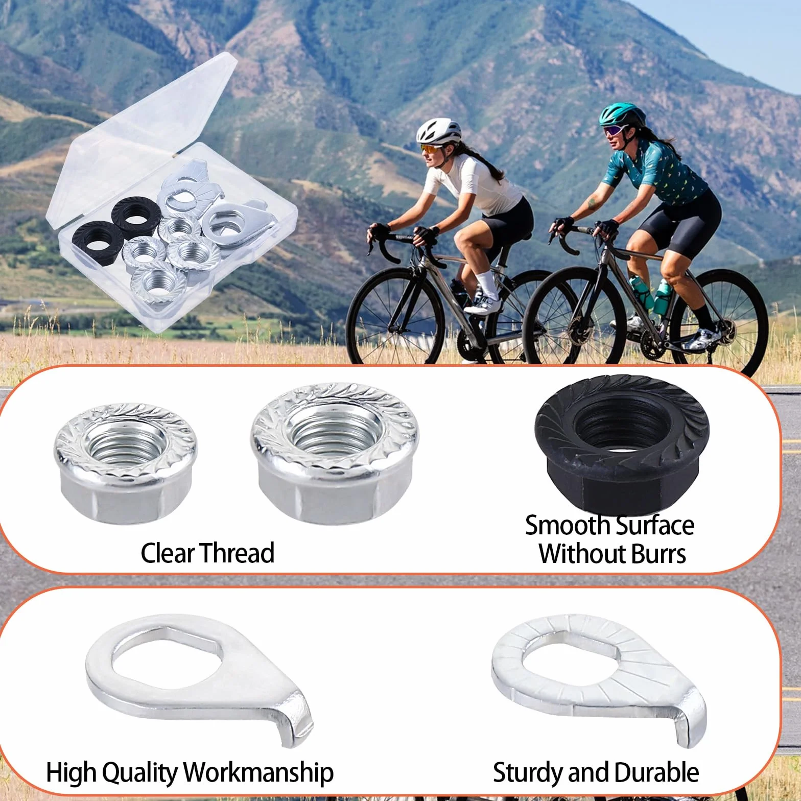 Dadi per Asse Bicicletta M8/M9.5/M10 Acciaio al Carbonio Rondelle di Sicurezza Flangiati