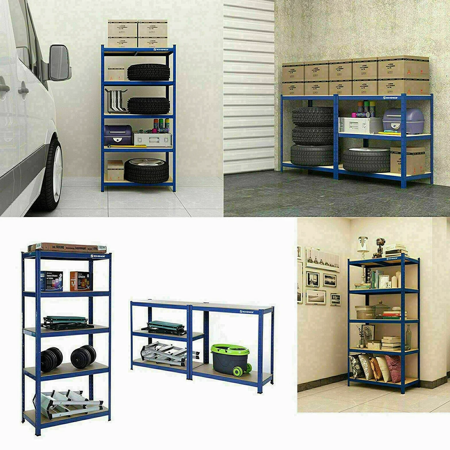 Scaffalatura per carichi pesanti, in metallo, per garage, officina, scaffalatura in metallo, scaffalatura a 5 ripiani, scaffale regolabile in MDF, 200 x 100 x 50 cm (A x L x P)