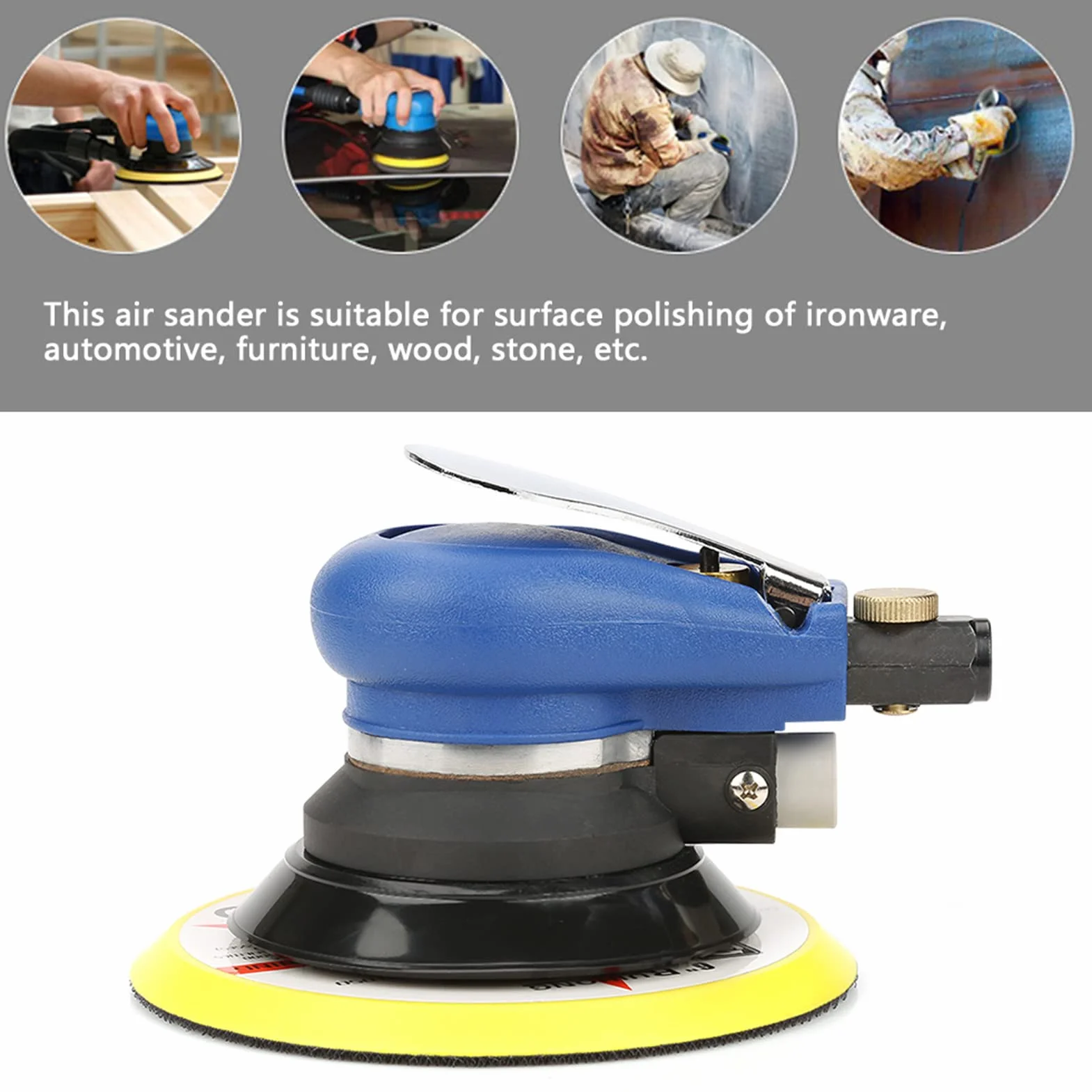 Professionale Levigatrici Orbitale Pneumatica, Levigatrice Pneumatica a Doppia Azione Lucidatrice, Eccentrica Ad Aria Compressa, Velocità 10000rpm 5"/6" per Auto Metallo Legno Mobili
