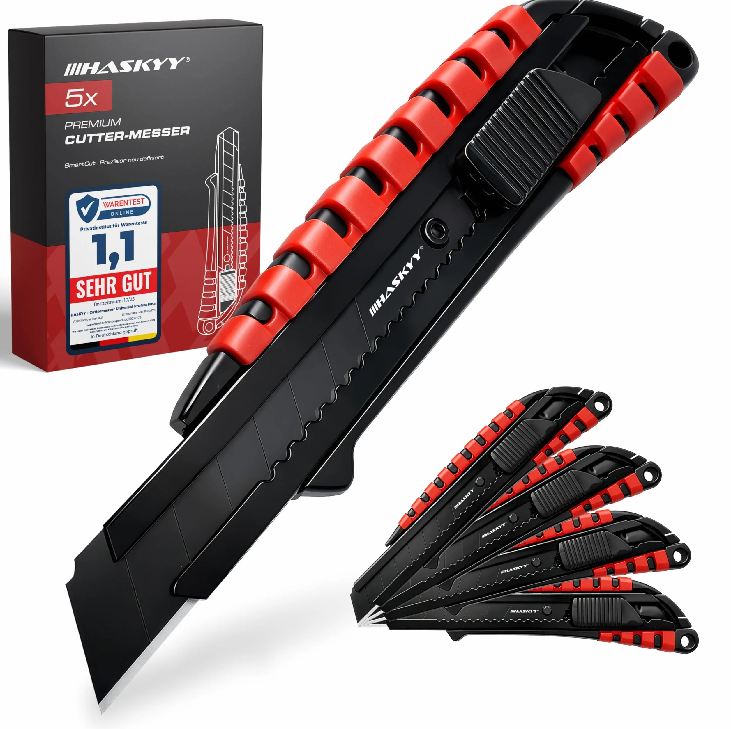 HASKYY Taglierino da Tappeto 18mm Set 5x Coltelli con Lama SK5 Ergonomico