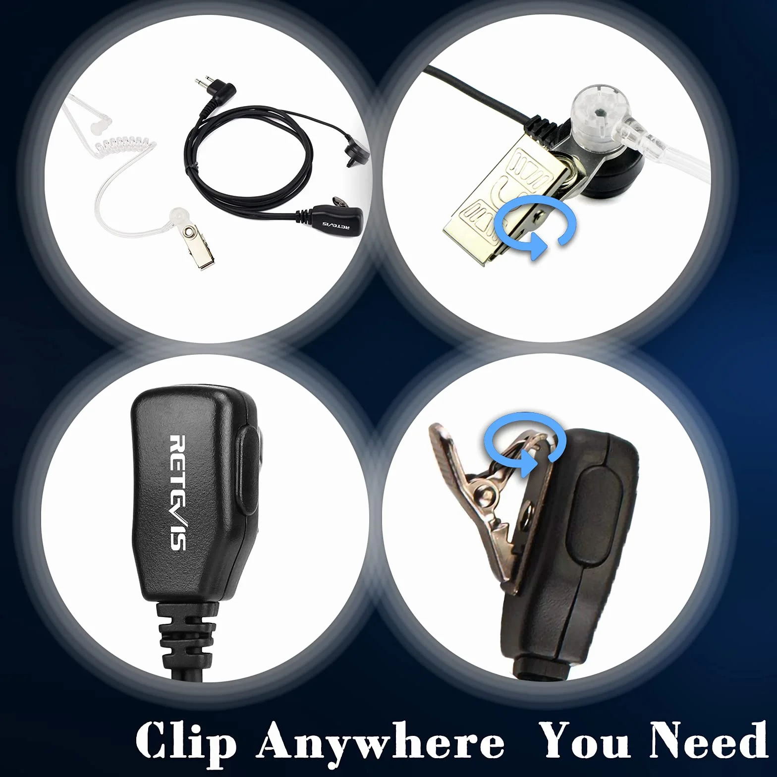 Retevis Walkie Talkie Auricolare 2 Pin Cuffia con Acustico Trasparente Tubo Compatibile con Motorola DP1400 CP040 GP68 GP88 GP300 CT150 Pro1150 HYT TC-500 TC-600 Ricetrasmettitore(1 pz)