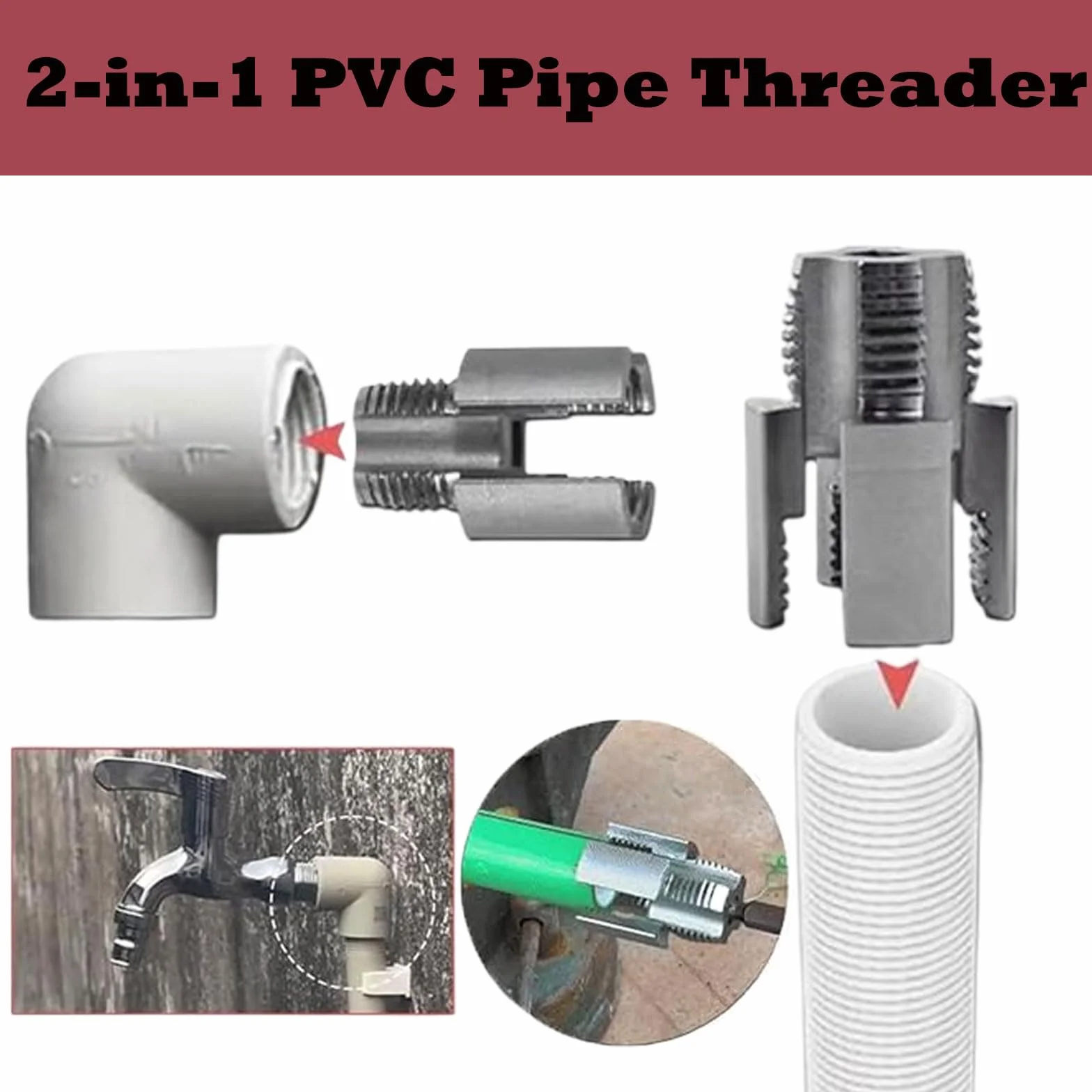 Utensile Integrato per Filettatura Interna ed Esterna di Tubi, Kit per Filettatura di Tubi in PVC Compatibile con Trapano Elettrico (1/2"+ 3/4")