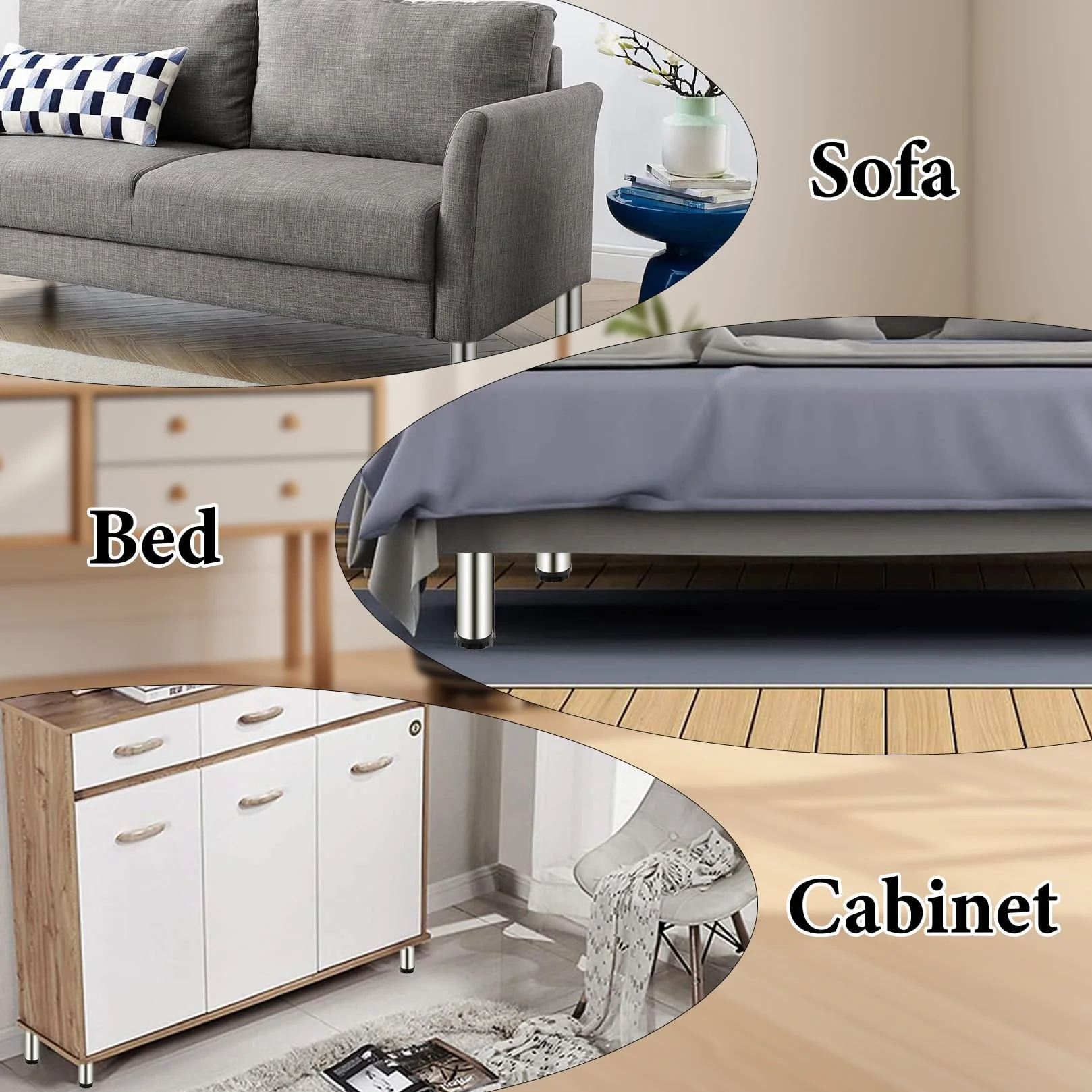Piedini Regolabili per Mobili 15cm 0-10mm con Viti per Tavolo Sedia Divano Letto Armadietti
