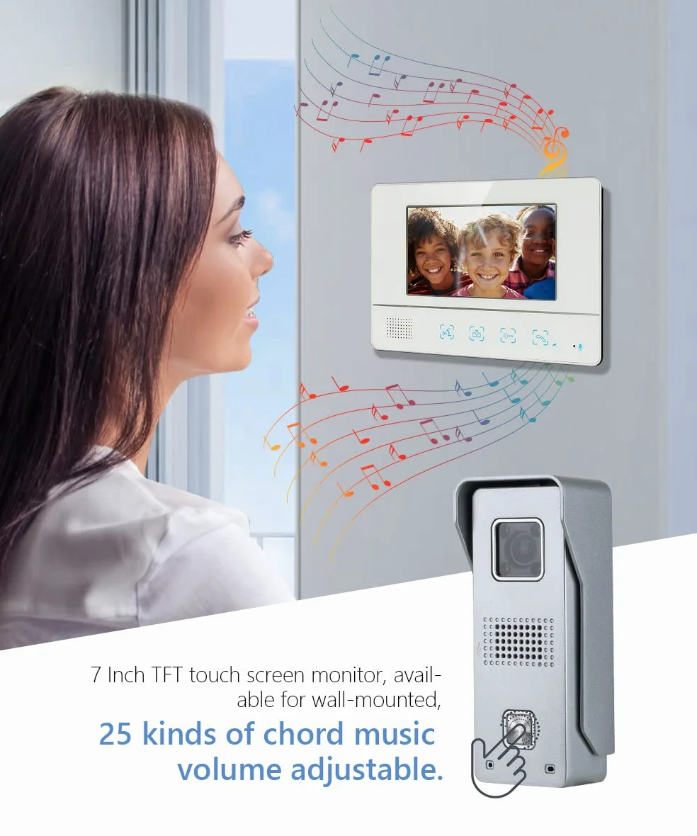 Videocitofono Cablato Monitor a Colori da 7", Citofono Smart con Videocamera Campanello Cablato Visione Notturna IR Domestico Citofono