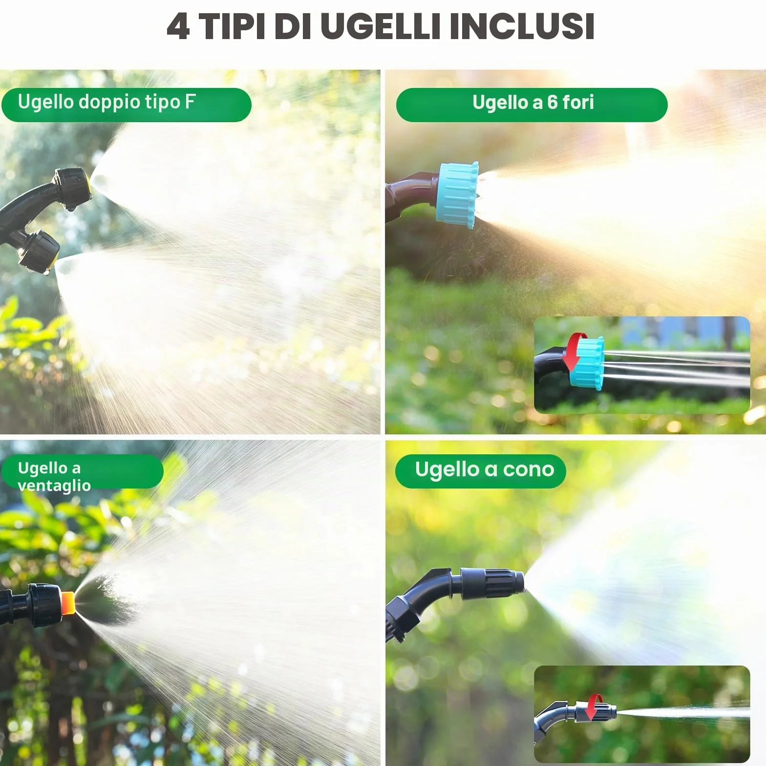 SYLSTAR Pompa Irroratrice a Batteria da 5L, 3 Velocità di Pompa Irroratrice,7.4V Spruzzatore Forte con Indicatore di Batteria, 4 Ugelli Regolabili Nebulizzatore Piante per Giardino (Verde)