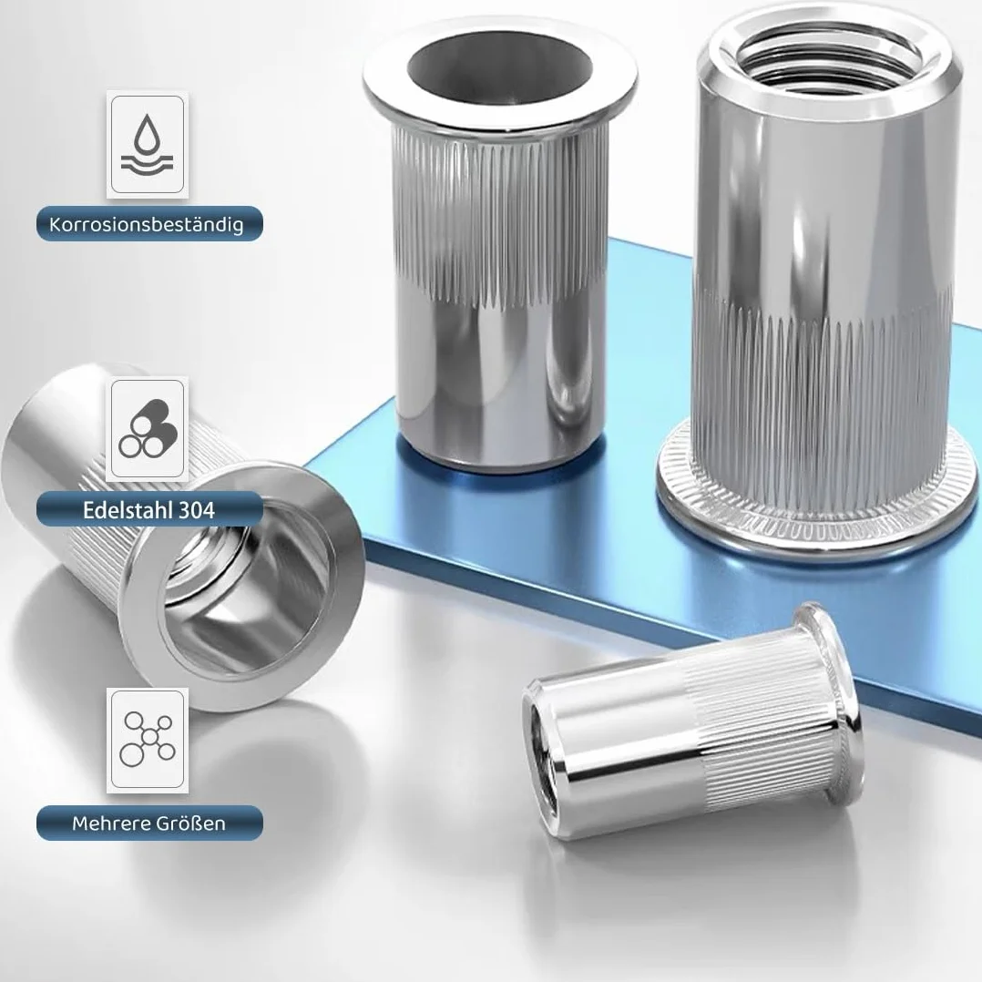 Rivet Nut M4 100Pcs Acciaio Inox 304 Testa Piatta Inserto Filettato Dado Corpo Zigrinato