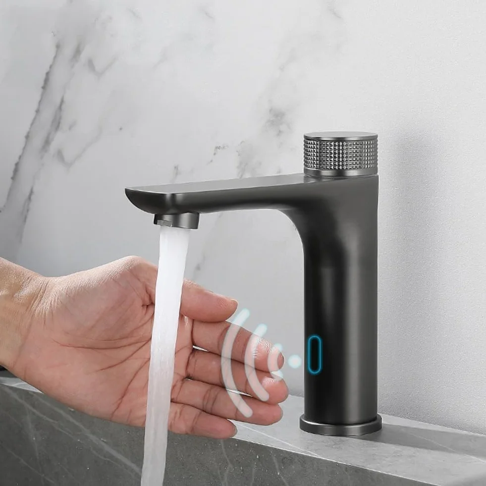 Zilimontt Rubinetto con sensore a infrarossi, in acciaio inox, touchless, automatico per lavabo, miscelatore per acqua calda e fredda