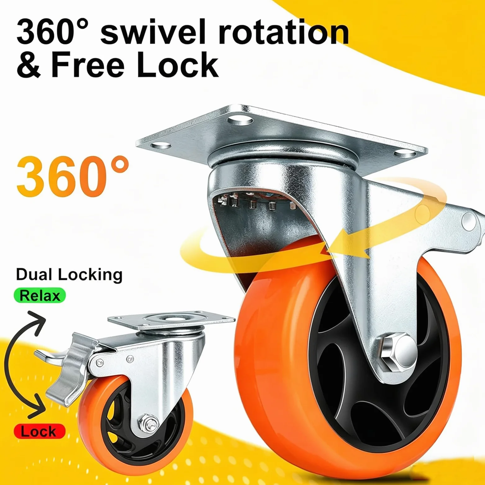 Mobili Ruote per carrelli con Freni, 125mm per carichi Pesanti Ruota Ruote Cuscinetto 800KG Girevole Carrello Ruote con Viti, PU Ruote per Carrello per Mobili