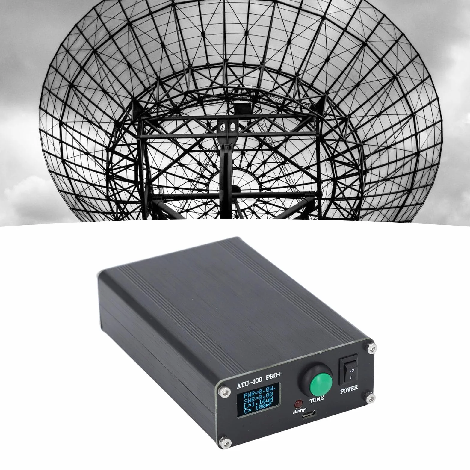 Sintonizzatore Automatico ATU 100 Pro+ per Antenna con Display 0,96 Pollici Ricarica USB Lega di Alluminio e Condensatore SMD per Apparecchiature Radio