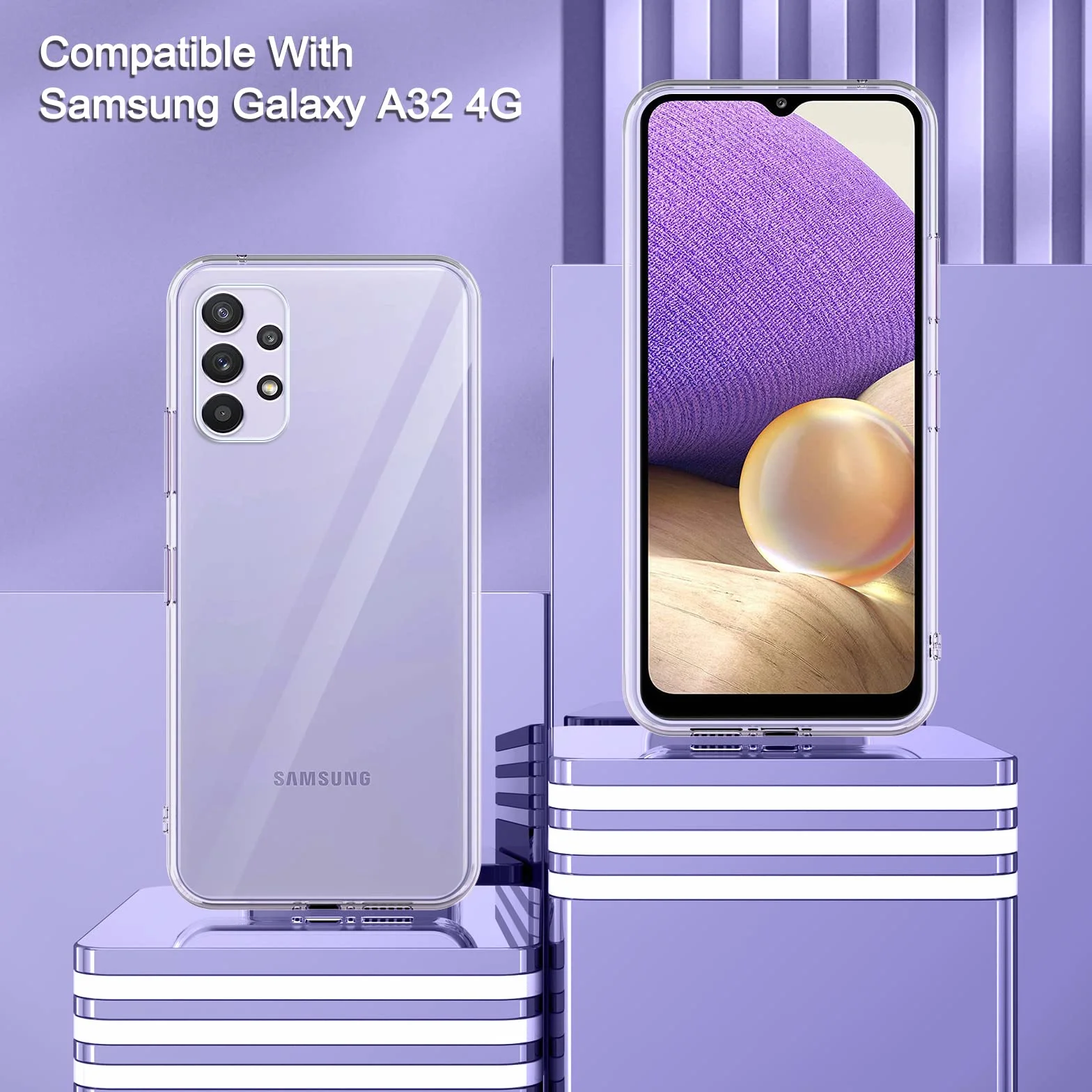Phoona Cover per Samsung Galaxy A32 4G Custodia con 2 Pezzi Pellicola Vetro Temperato,Ultra Sottile Trasparente Silicone Protettiva Case per Samsung A32 4G Sottile Morbida Antiurto Cover
