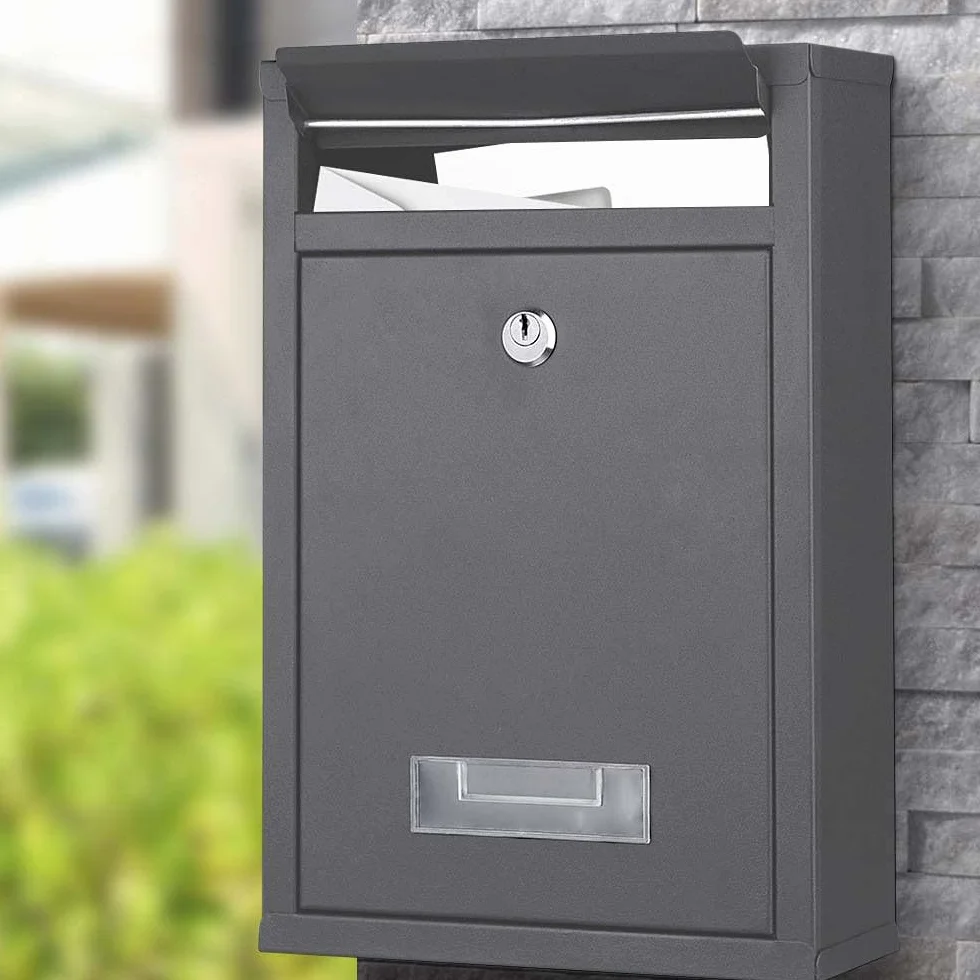 Cassetta Postale da Parete in Acciaio Galvanizzato Buca Lettere per Esterno con Chiusura a Chiave Grigio Antracite