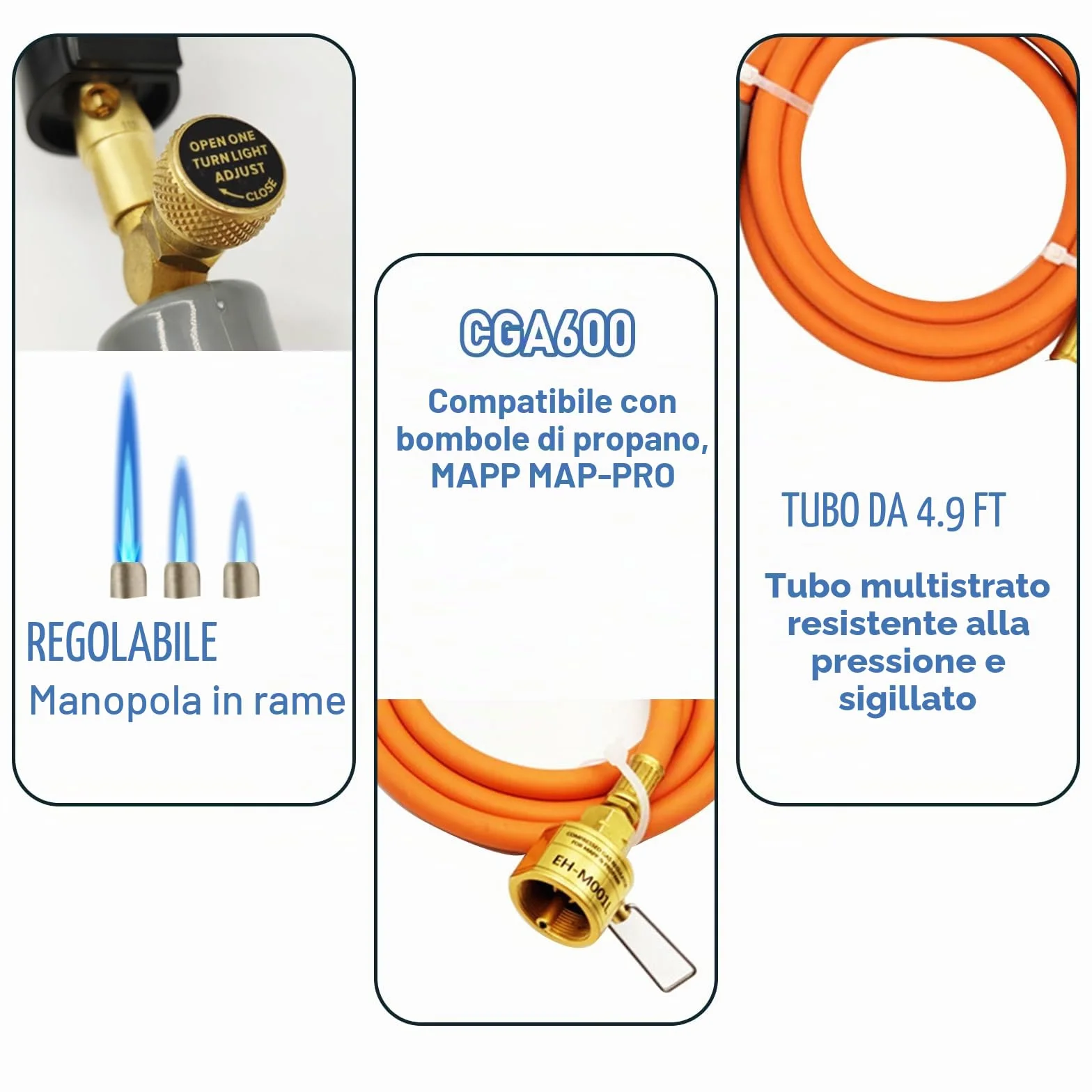 Gotrain torcia a gas propano 1,5 m valvola fiamma regolabile punta ottone CGA600 saldatura accensione barbecue