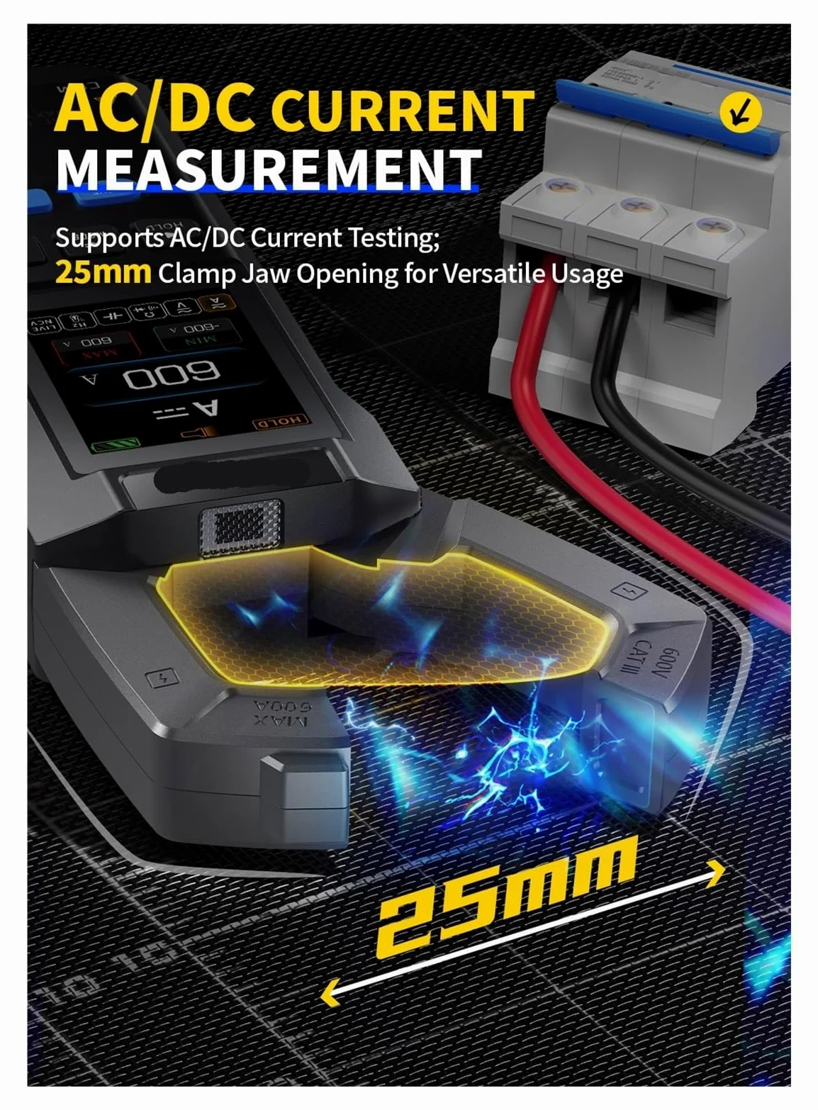 Pinza amperometrica DC AC DMC-100-10000 conteggi, 600 A, tester USB/NCV Capacità, Frequenza
