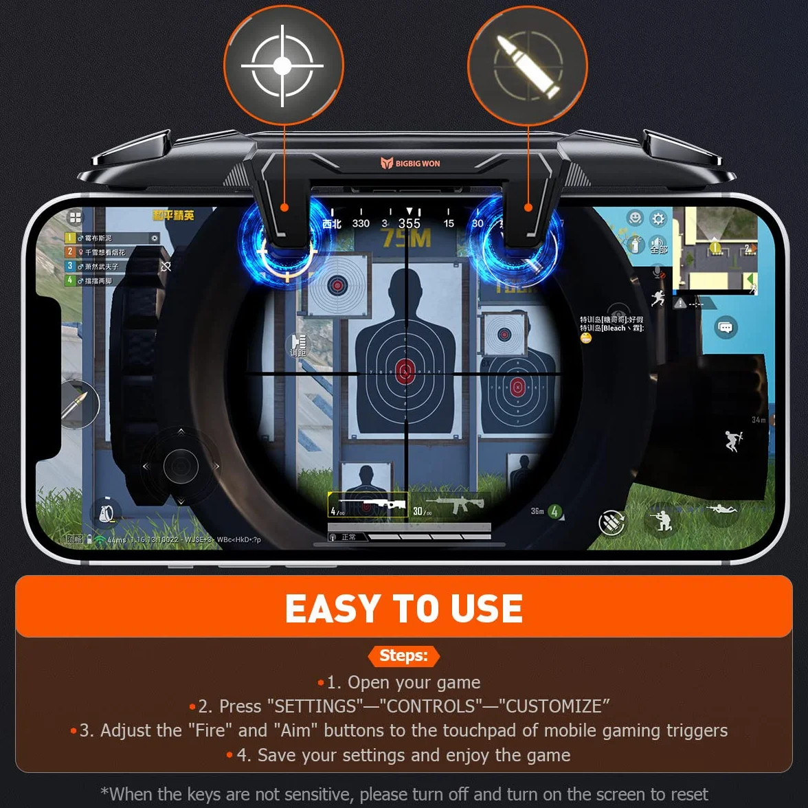 BIGBIG WON Trigger di Gioco, Controller di Gioco Bobile per PUBG/Fornite/Call of Duty Trigger Mobili Integrati Pulsante di Mira Shooter Joystick per iPhone e Android Trigger di Gioco Mobile Nero