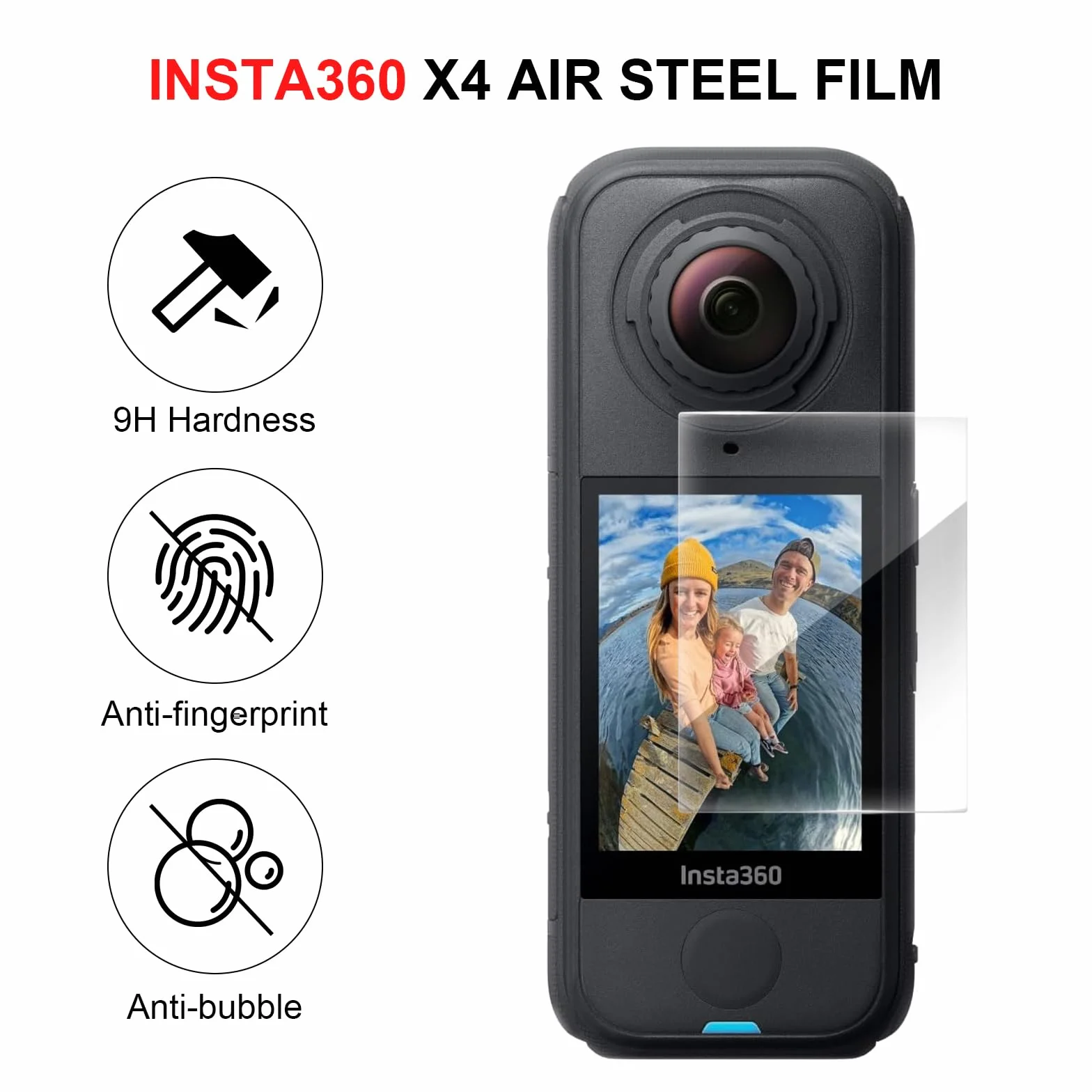 Confezione da 3 pellicole protettive in vetro temperato per Insta360 X4 Air, pellicola protettiva Ultra HD 9H, fotocamera antigraffio per accessori Insta360 con bordo 2.5D, senza bolle