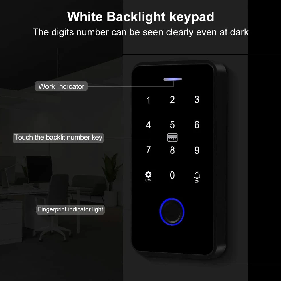 TUYA Kit di Controllo Degli Accessi Impermeabile,Tastiera Touch RFID,Serratura Elettronica a Chiave,Alimentazione 3A,Pulsante del Cambio,Campanello Cablato,15 Chiavi da 13,56MHz