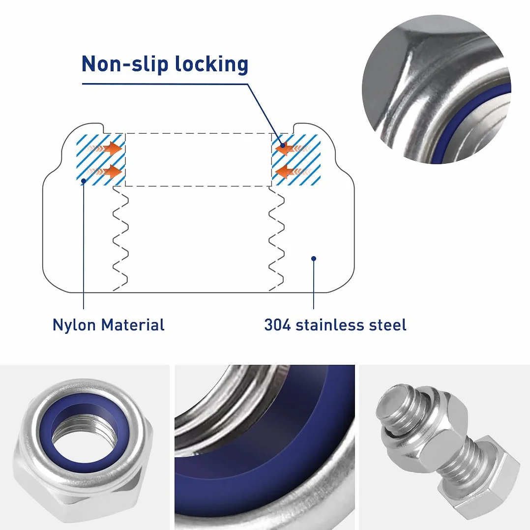 Dadi di Bloccaggio M12 10 Pezzi Esagonali Acciaio Inox A2 V2A DIN 985 Sicurezza