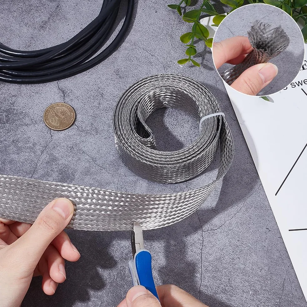 UNICRAFTALE Treccia metallica intrecciata in acciaio inossidabile 30 mm di larghezza 3 m guaina schermatura cavi nastro metallico flessibile estensibile per protezione cavi elettrici