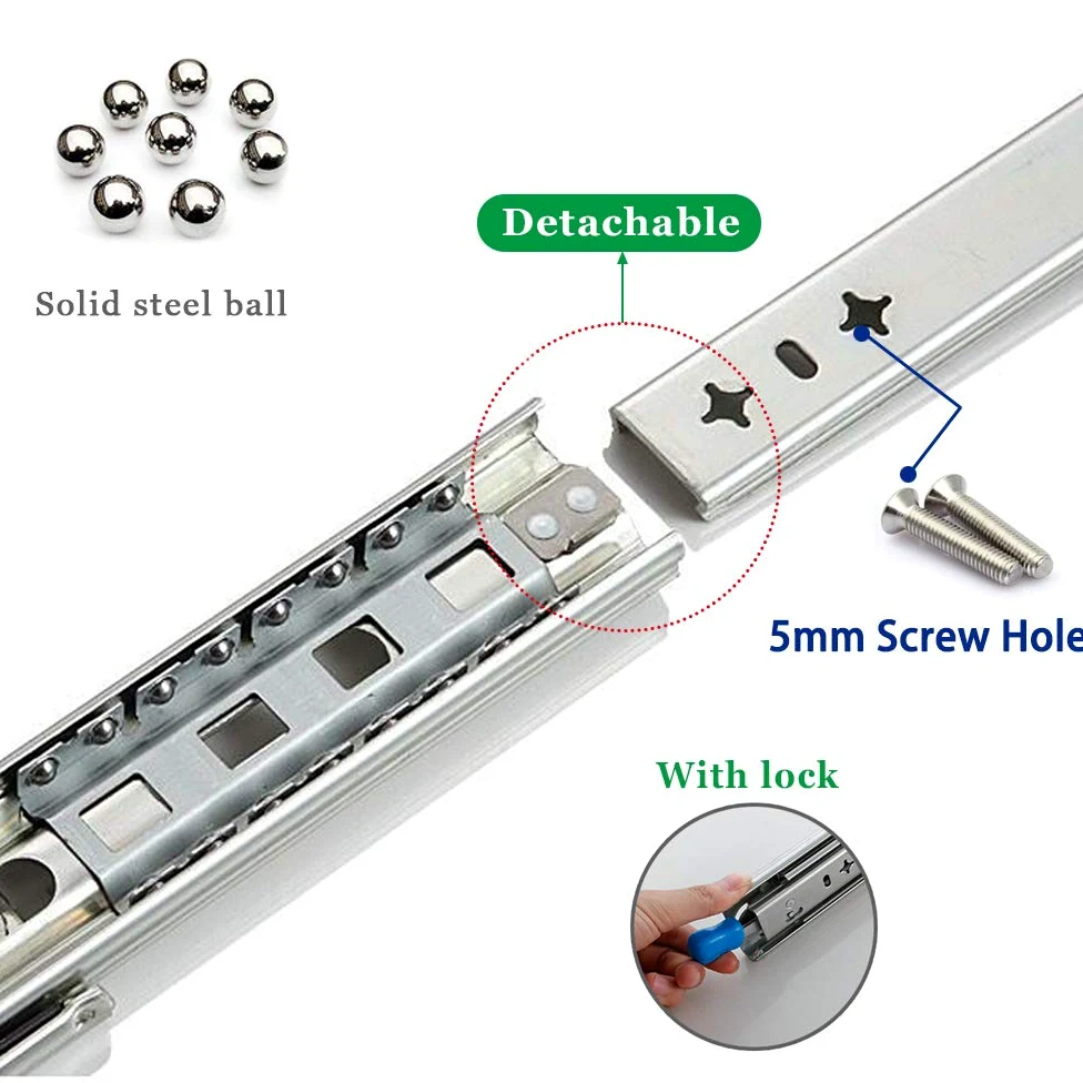 SWAYVES Guide per Cassetti, Guide per Armadietti, 1 Paio Di Guide con Cuscinetti a Sfera Guide per Cassetti ad Estrazione Totale, Guide per Carichi Pesanti con Serratura per Armda Cucina/450Mm(18Inch)