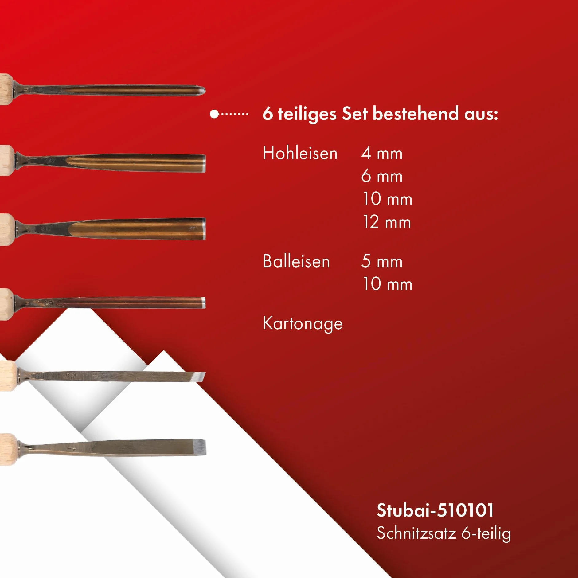 Stubai 510101 Assortimento sgorbie per scultori 6-pzi, Rosso (Rot), M, Set di 6 Pezzi