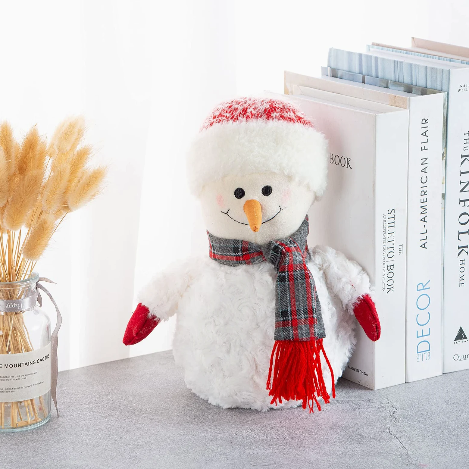 Marwood Simpatico fermaporta decorativo per casa e ufficio, natalizio in tessuto imbottito, fermaporta interno ponderato decorativo per pavimento, pupazzo di neve con cappello rosso