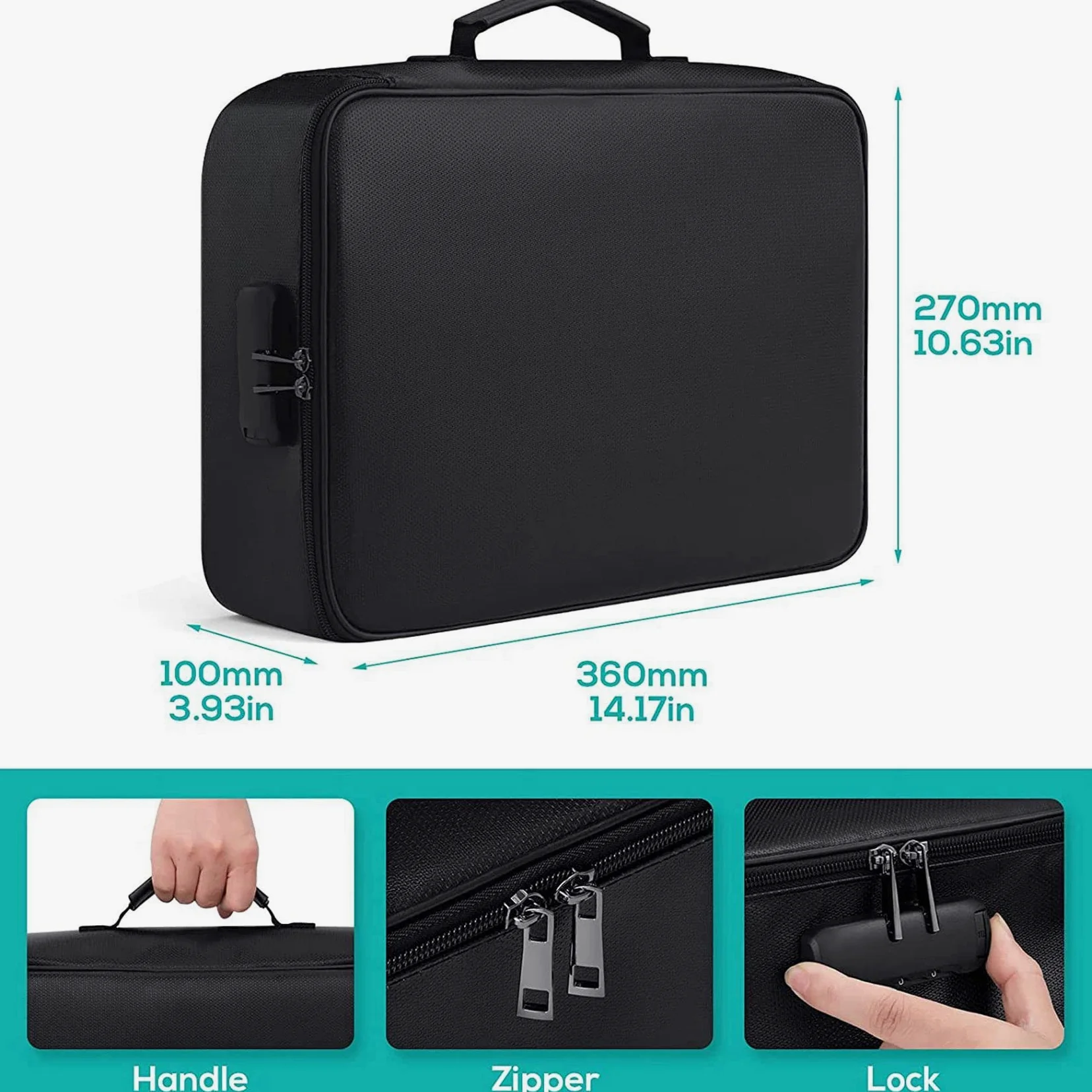2X Borsa Portadocumenti Ignifuga con Serratura Home Travel Cassetta di Sicurezza Ignifuga E Impermeabile Archiviazione File con Maniglia Portatile