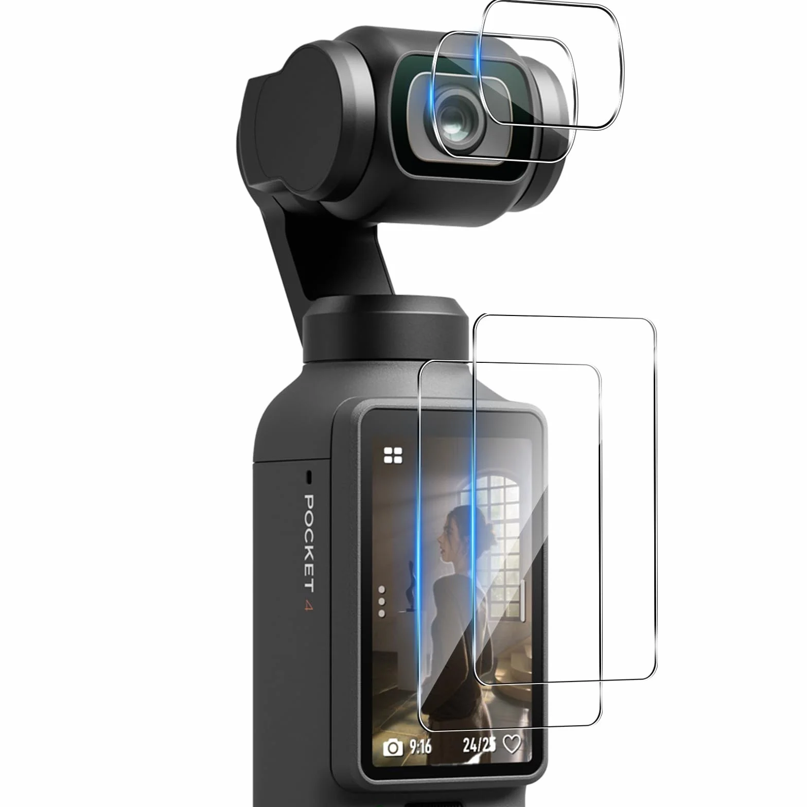 Lutree per DJI Osmo Pocket 4 Vetro Temperato, 2+2 Pezzi Pellicola Protettiva+ Pellicola Fotocamera, Durezza 9H Anti-Graffio HD Senza Bolle Protezione Schermo