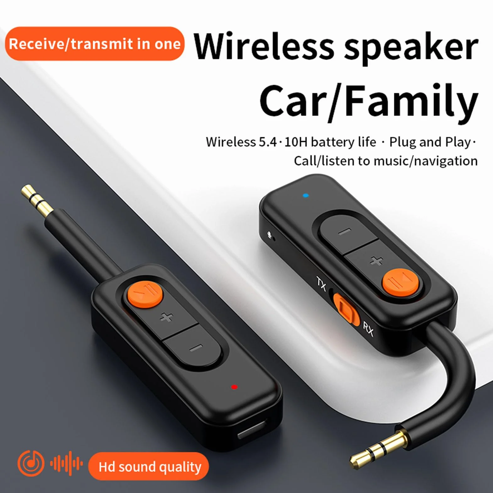 Goshyda Adattatore Bluetooth Wireless per Aereo, Versione 5.4 con Tappo Aereo, Aux da 3,5 Mm per la Palestra da Viaggio Stereo a Casa, Durata della Batteria Lunga
