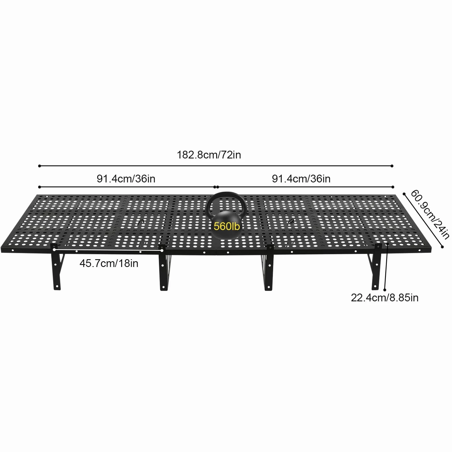 Scaffale da Parete per Garage, Confezione da 2, con 4 Ganci, capacità di carico di 560 libbre (Totale) (Nero, 72" x 24"/ciascuno)