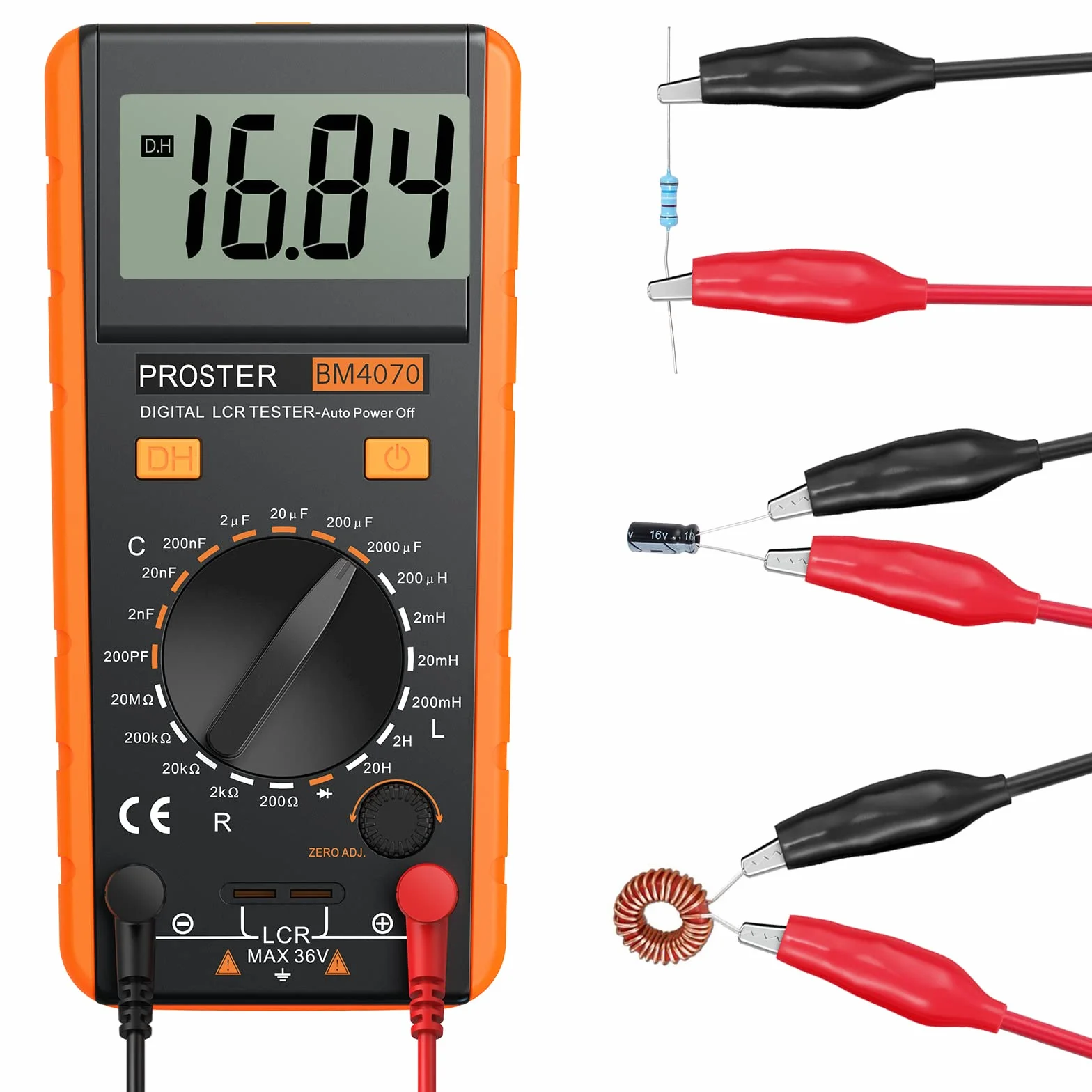 Proster LCR Meter LCD Tester Capacità Induttanza Resistenza Misuratore di Autoscarica con Display di Sovraoscillazione - Arancione