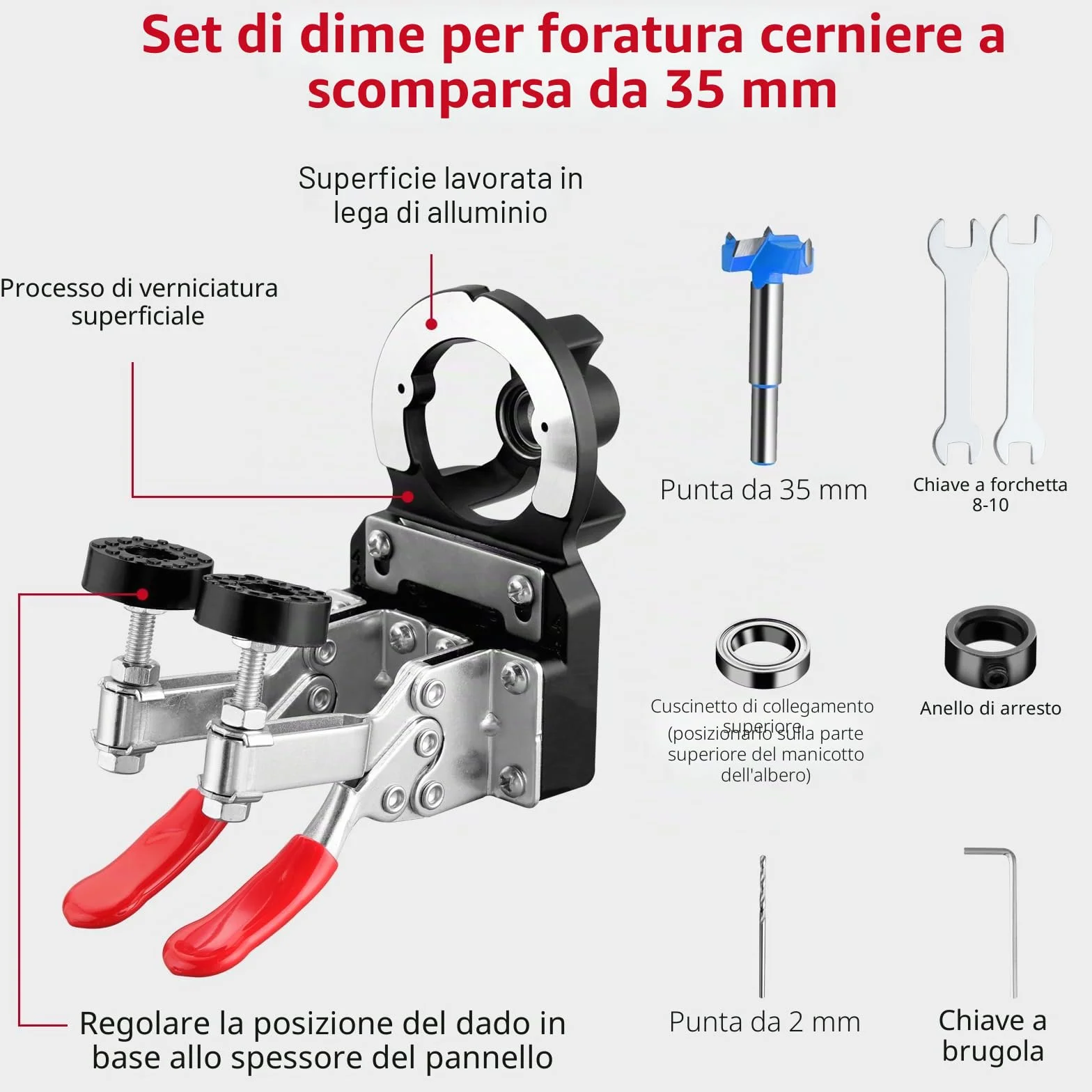 XUNTOP Dima di Foratura Cerniera 35mm Doppia Clip Fissa per Cerniere Nascoste in Lega di Alluminio