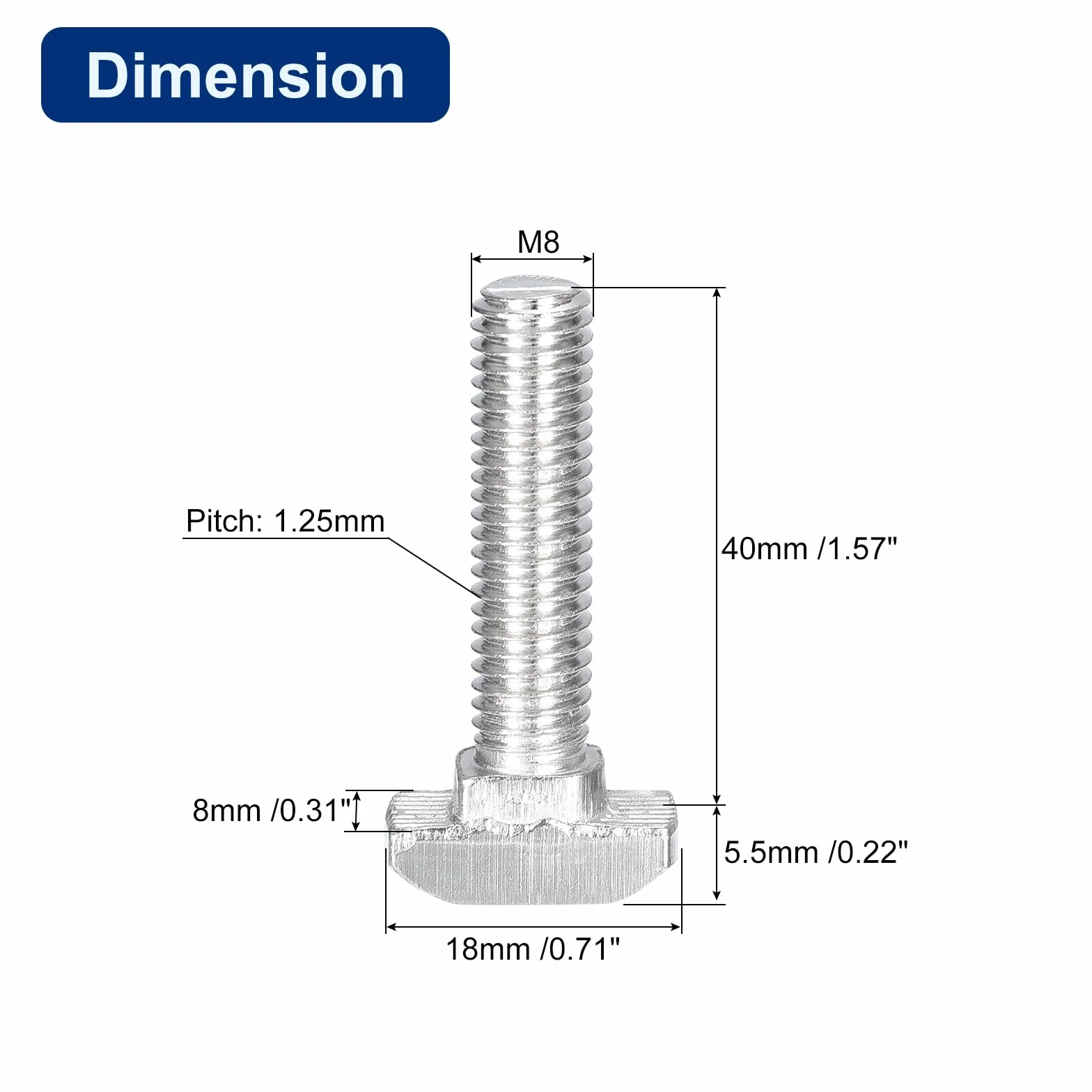 Bulloni a T-Slot M8 x 40mm per Profilo Alluminio Serie 4040, Acciaio Inossidabile 304, QUARKZMAN