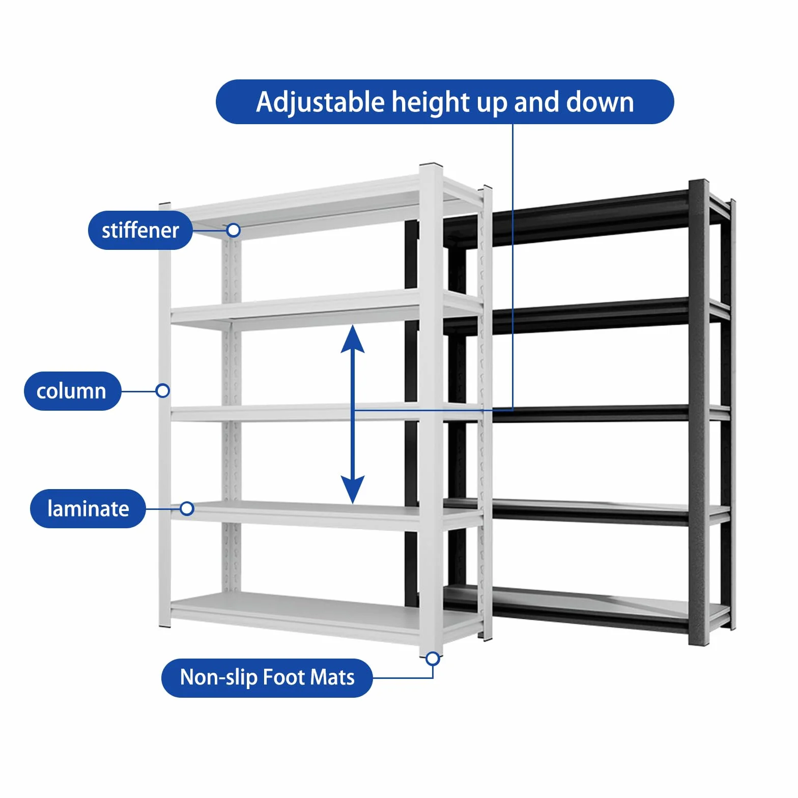 Scaffale in metallo resistente a 5 ripiani, regolabile, per garage, cantina e magazzino, 182,9 x 149,9 x 40,6 cm (altezza x larghezza x profondità), facile da montare, mensole nere durevoli